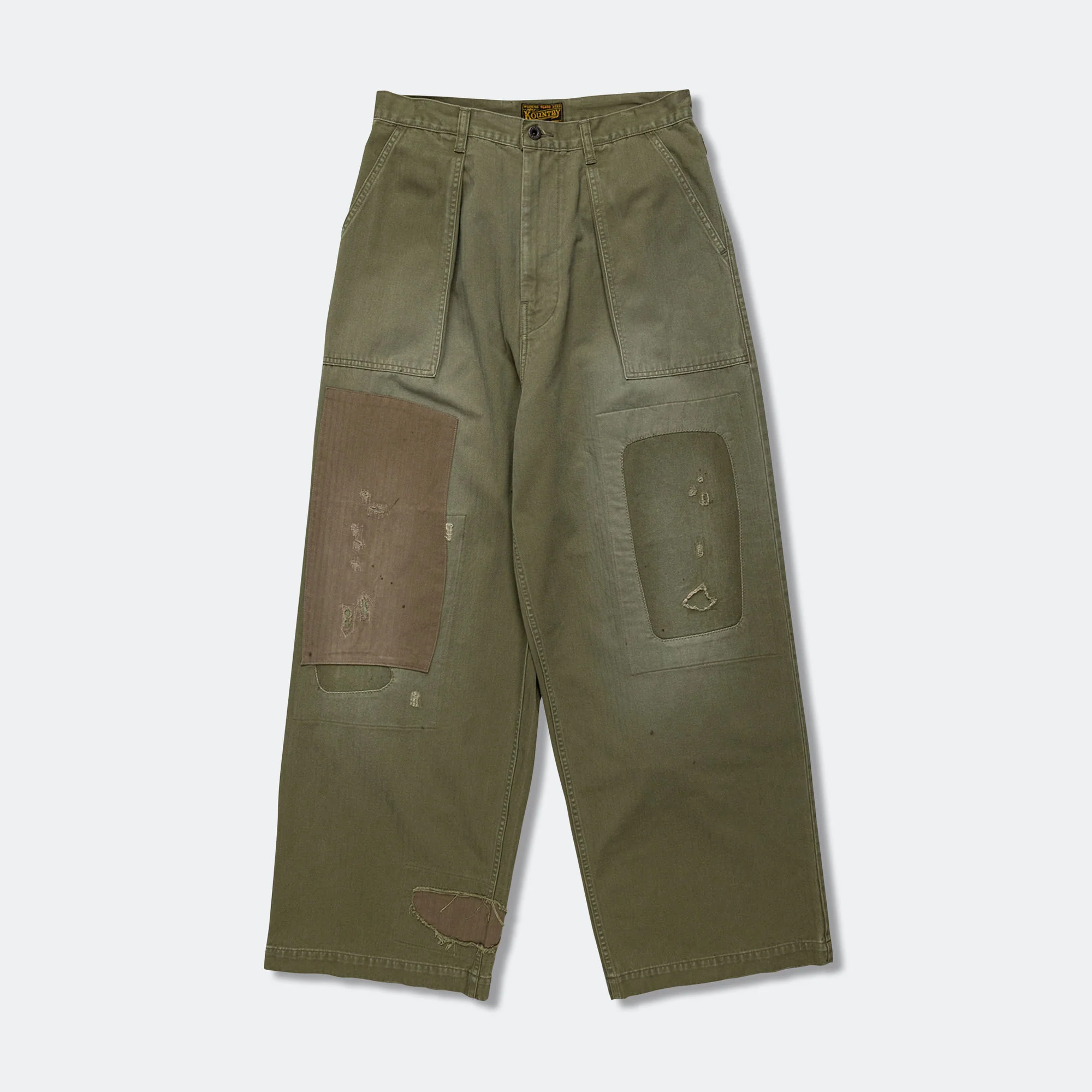 Herringbone FATIGUE Baggy Pants (RUSHFILED Remake) - Khaki