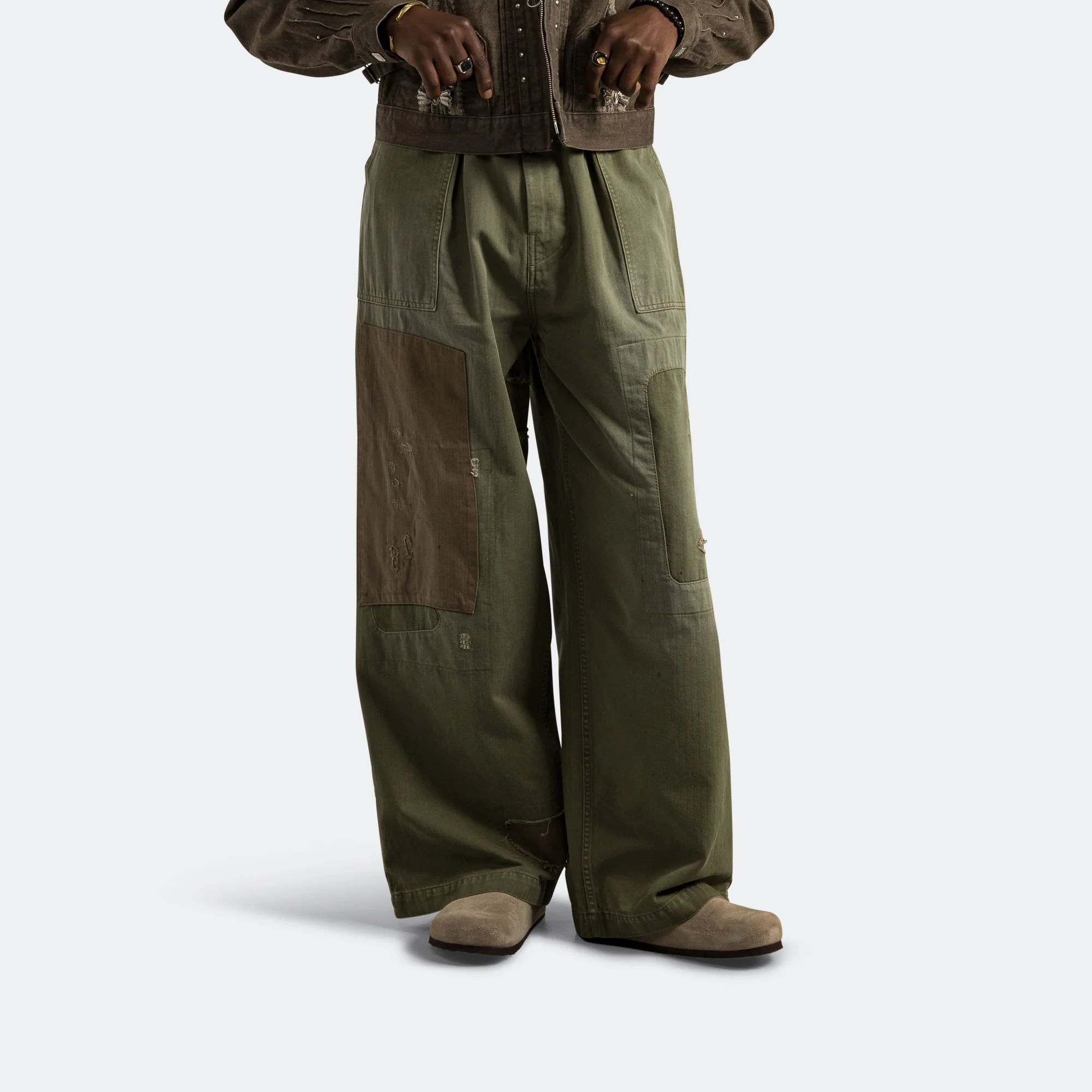 Herringbone FATIGUE Baggy Pants (RUSHFILED Remake) - Khaki - Image 2
