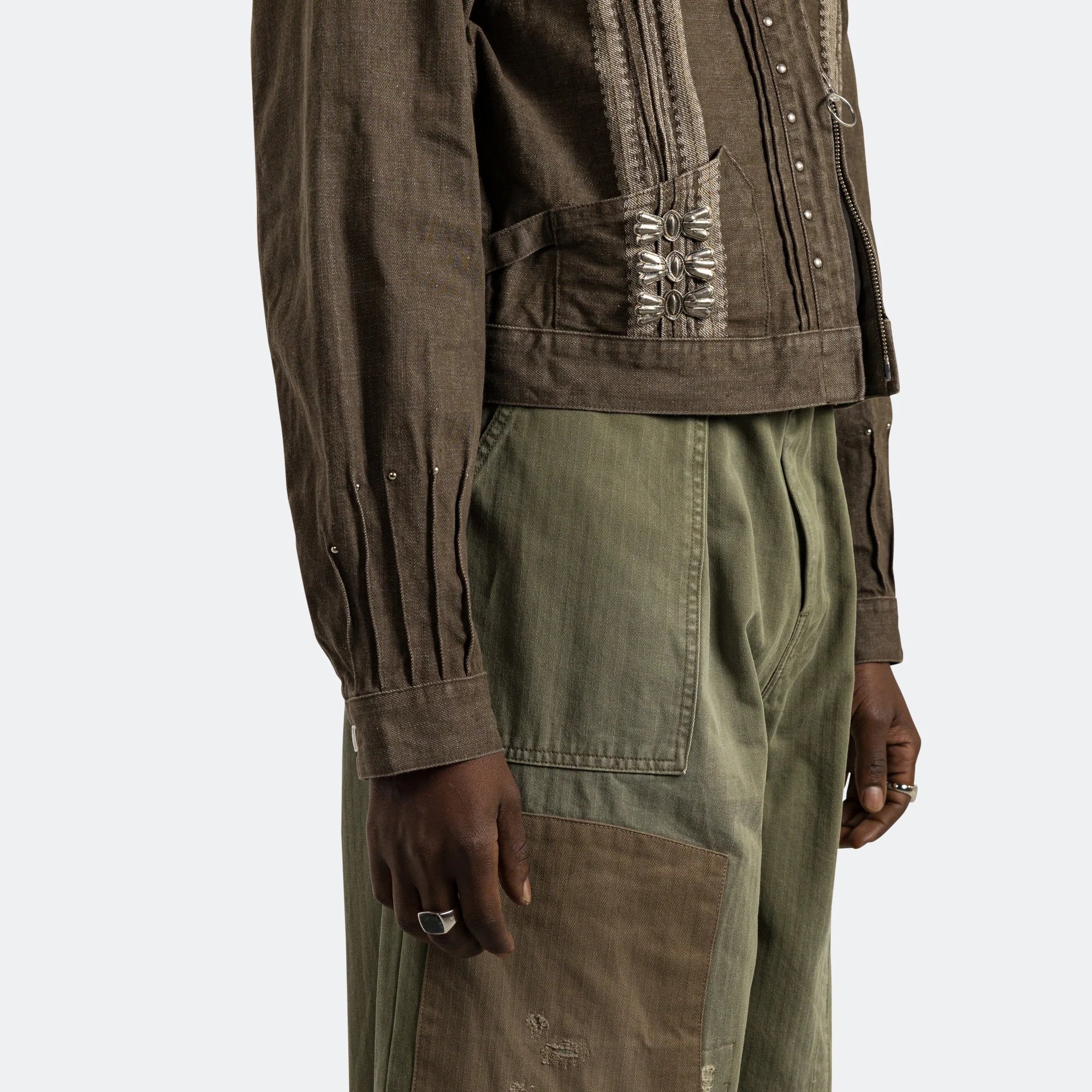 Herringbone FATIGUE Baggy Pants (RUSHFILED Remake) - Khaki - Image 3