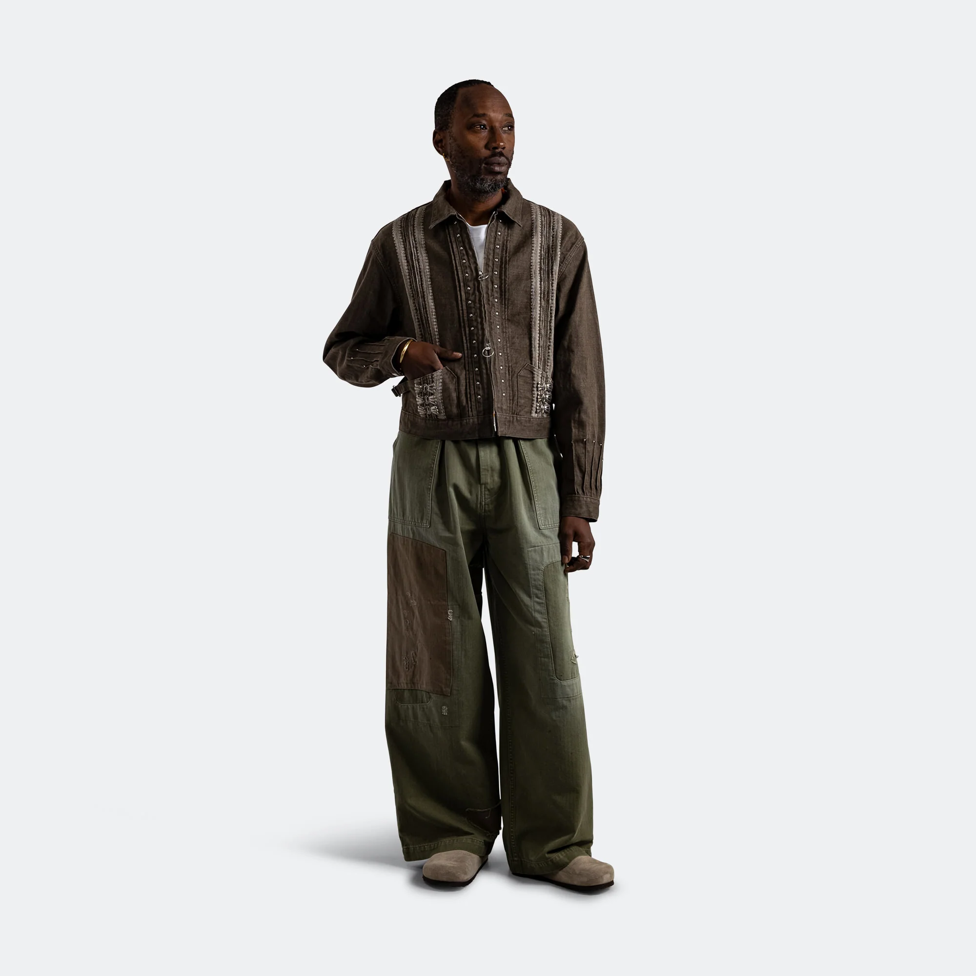 Herringbone FATIGUE Baggy Pants (RUSHFILED Remake) - Khaki - Image 5