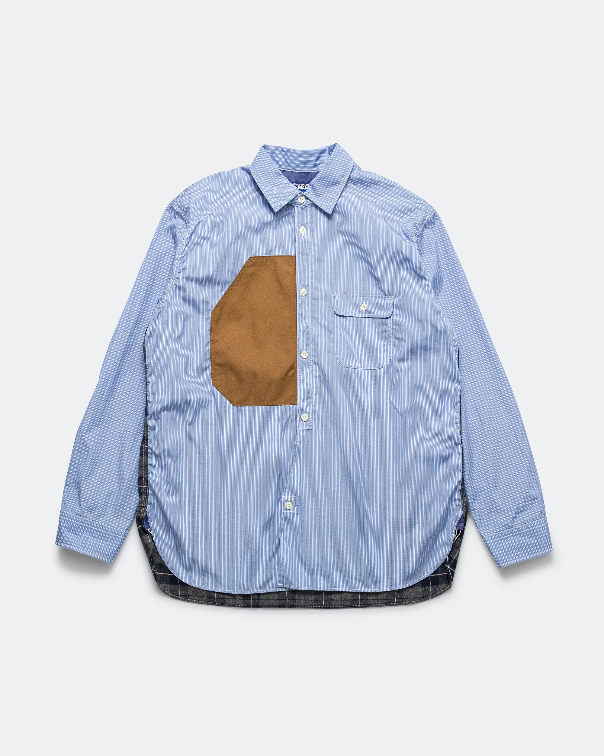 Cotton Stripe Flannel Check Shirt - Sax/Navy