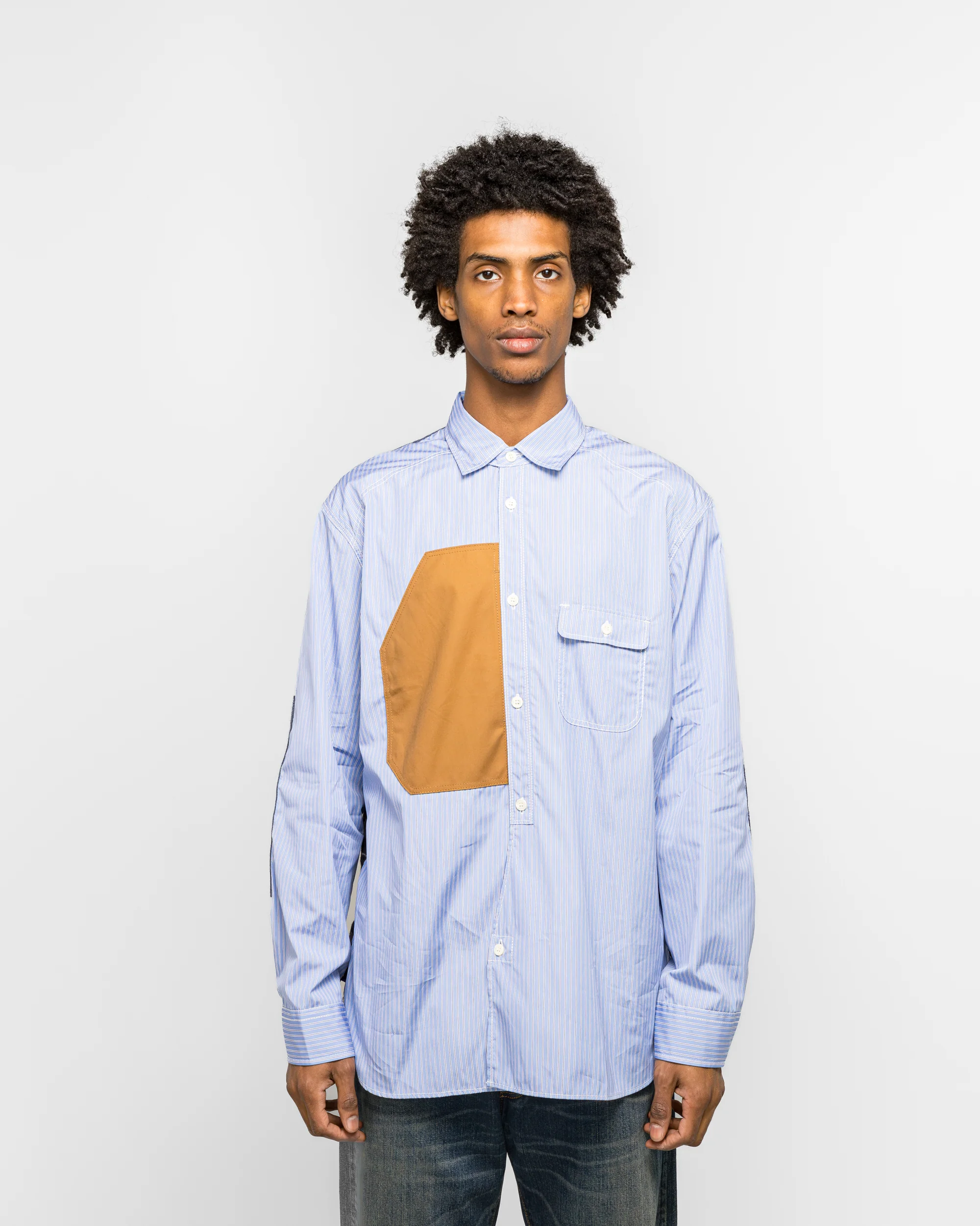 Cotton Stripe Flannel Check Shirt - Sax/Navy - Image 2