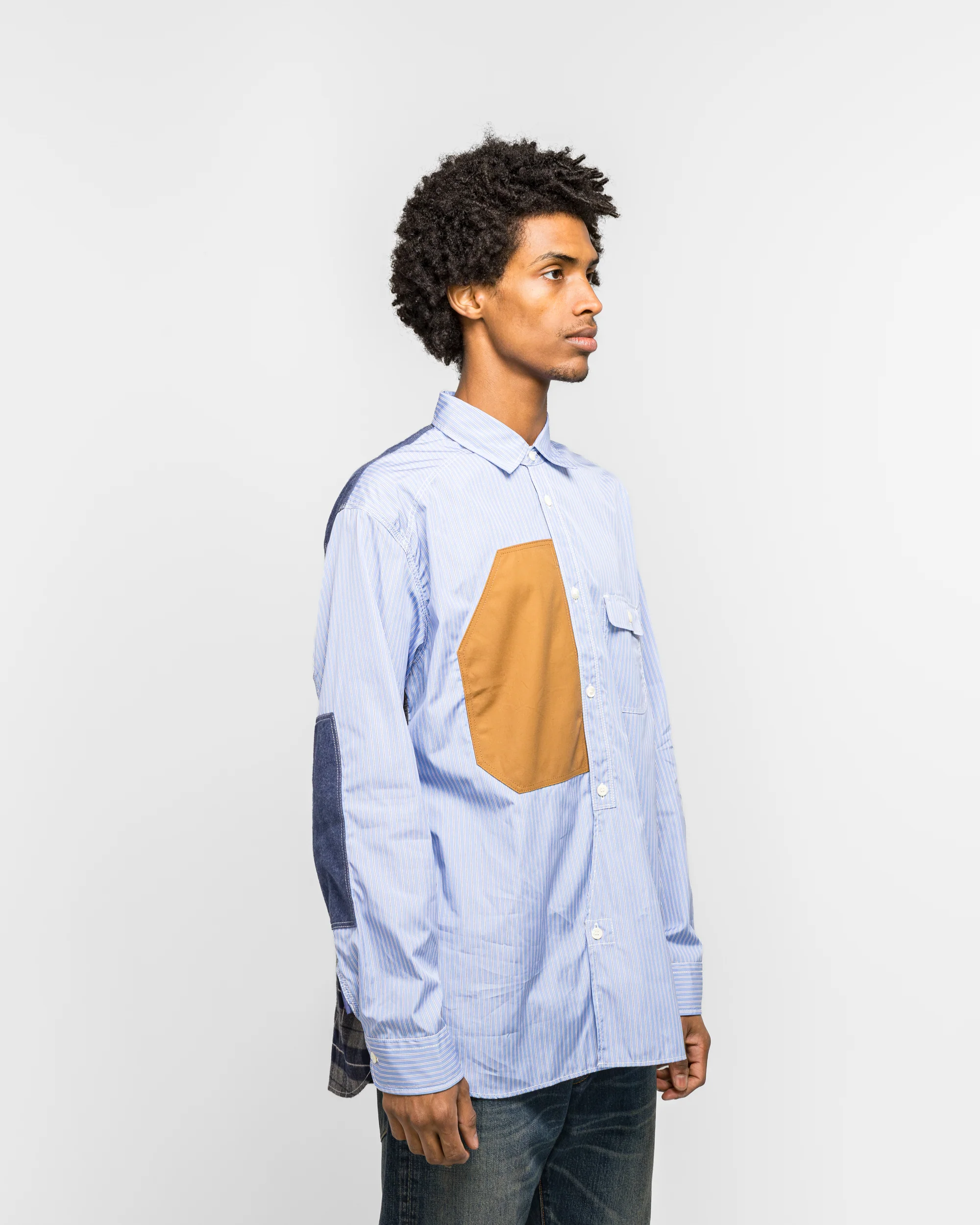 Cotton Stripe Flannel Check Shirt - Sax/Navy - Image 3