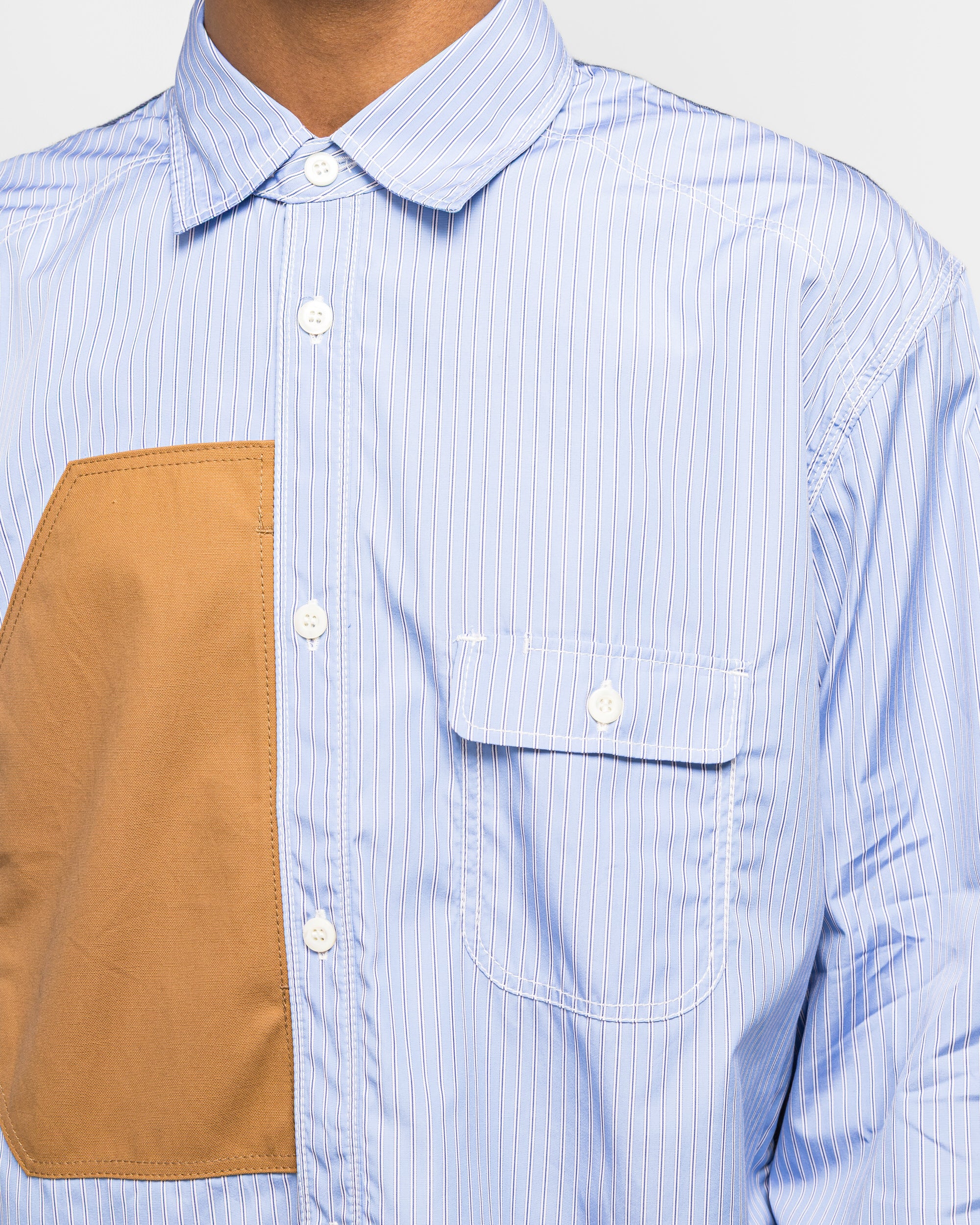 Cotton Stripe Flannel Check Shirt - Sax/Navy - Image 5