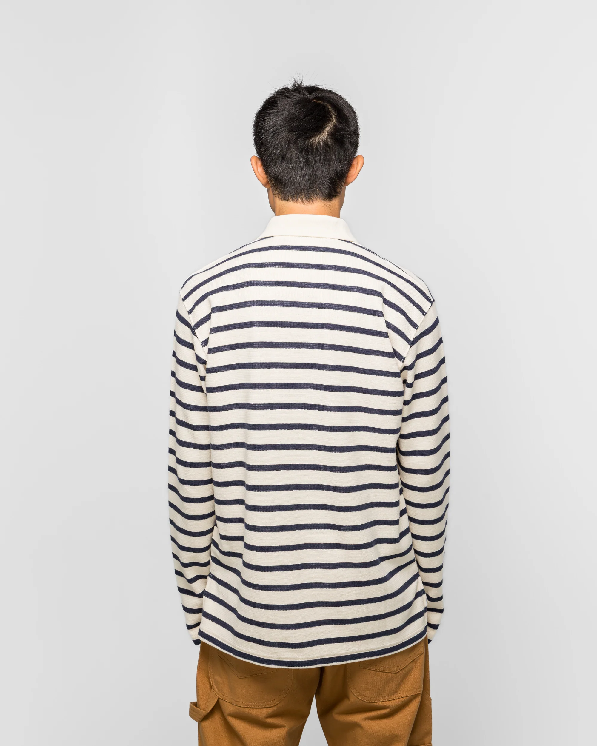 Striped Long Sleeve Polo - Natural/Navy - Image 4