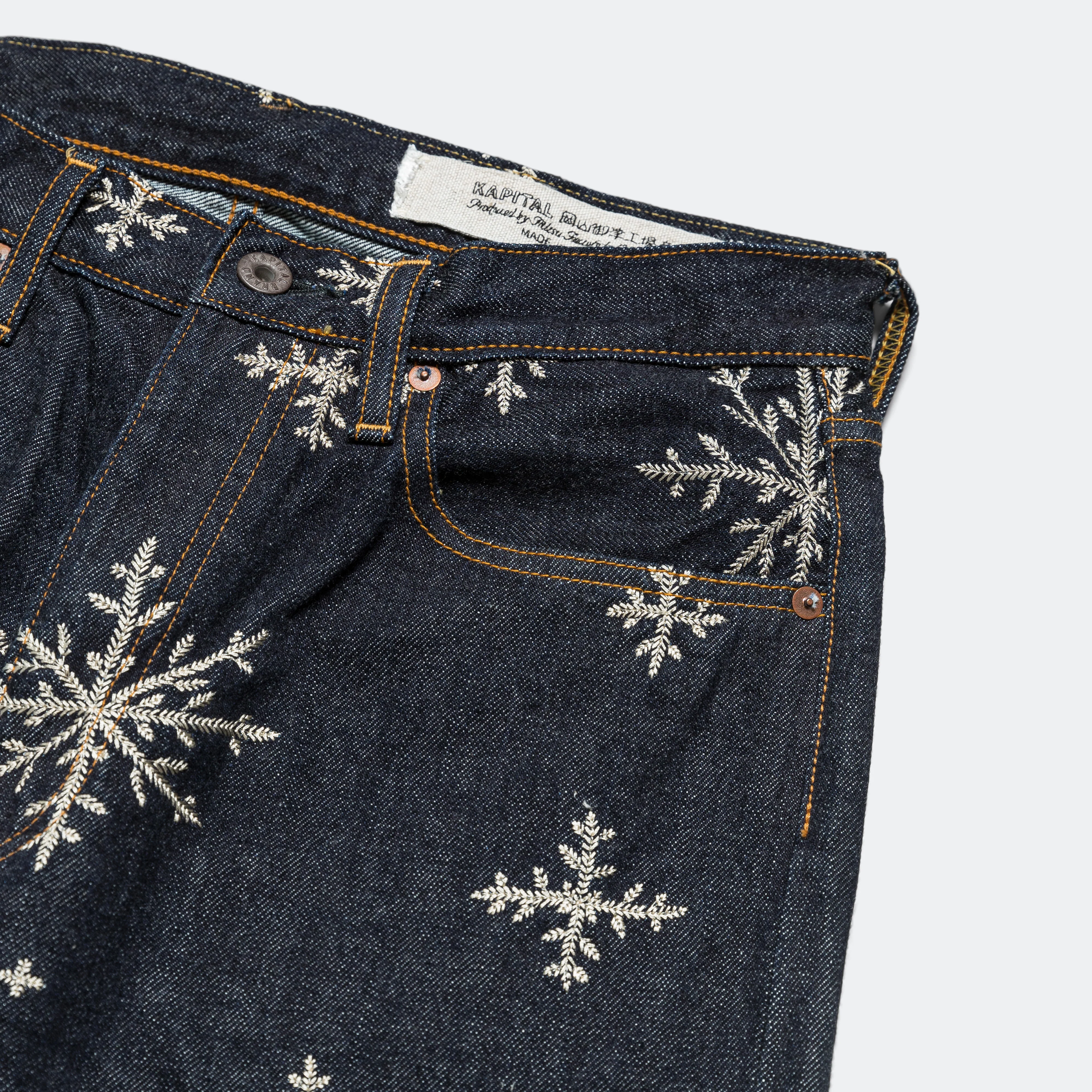 14oz Denim SNOW Embroidery 5P Jeans - Indigo - Image 3