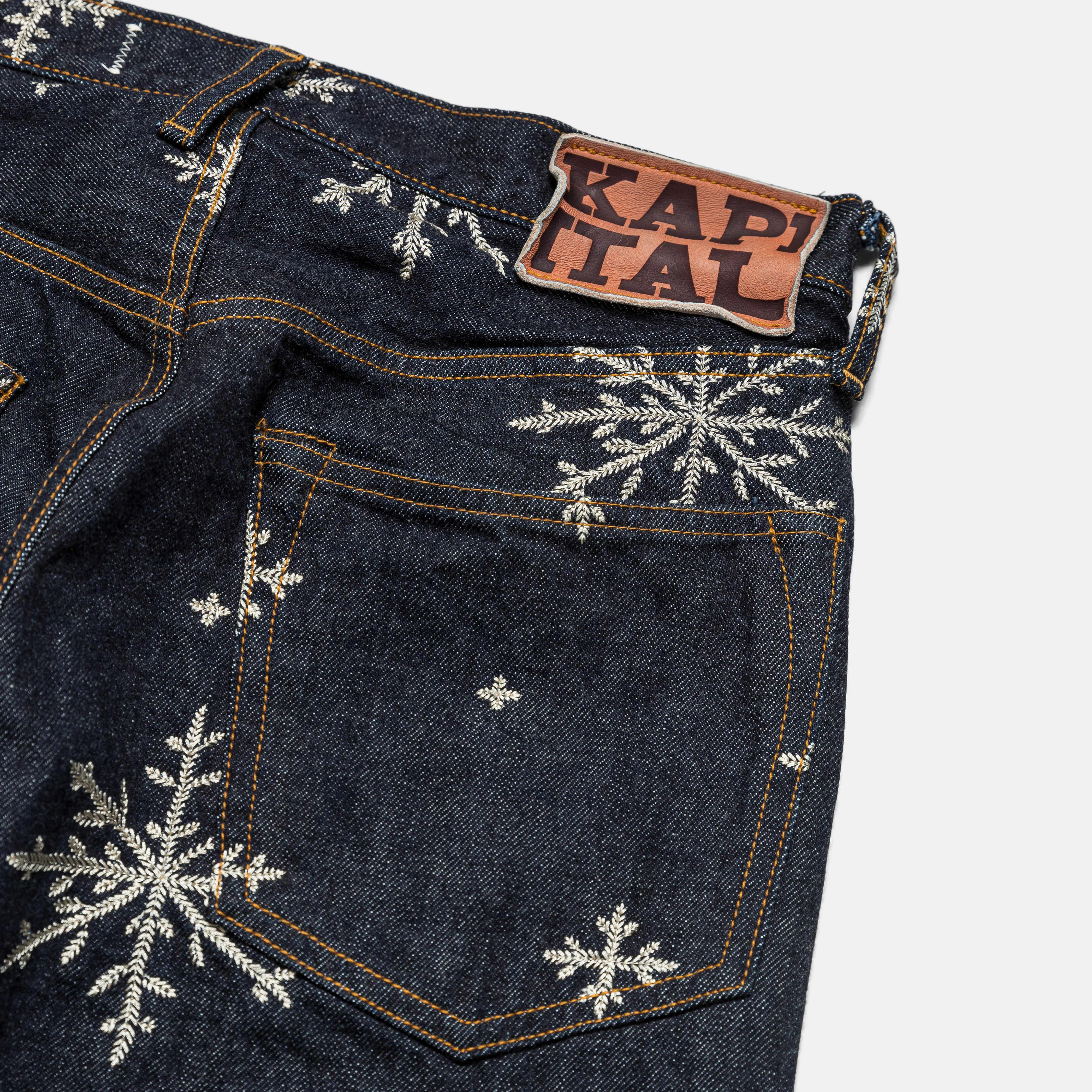 14oz Denim SNOW Embroidery 5P Jeans - Indigo - Image 4