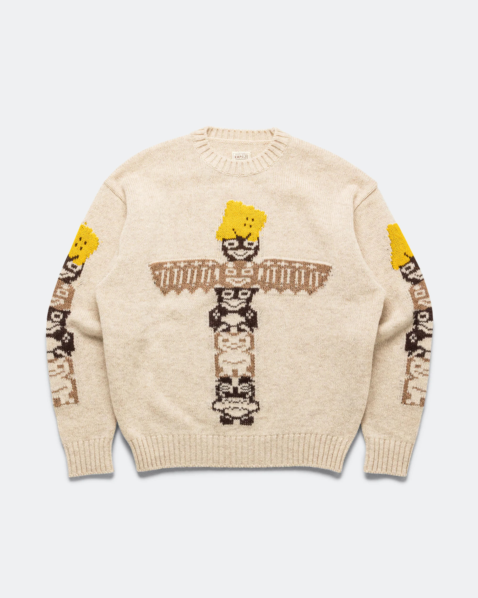 5G Wool PECKISH TOTEM POLE Crew Sweater - Ecru