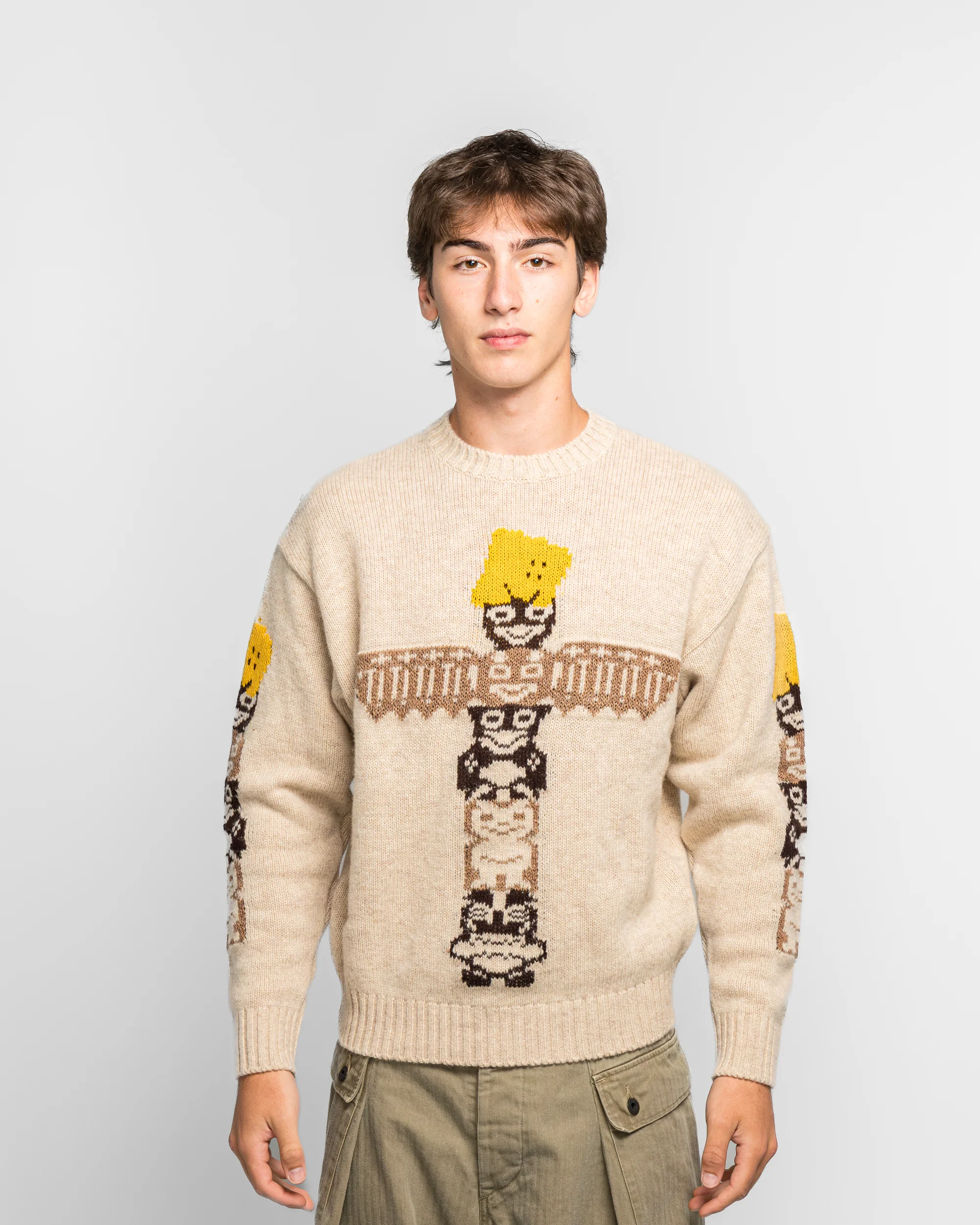 5G Wool PECKISH TOTEM POLE Crew Sweater - Ecru - Image 2