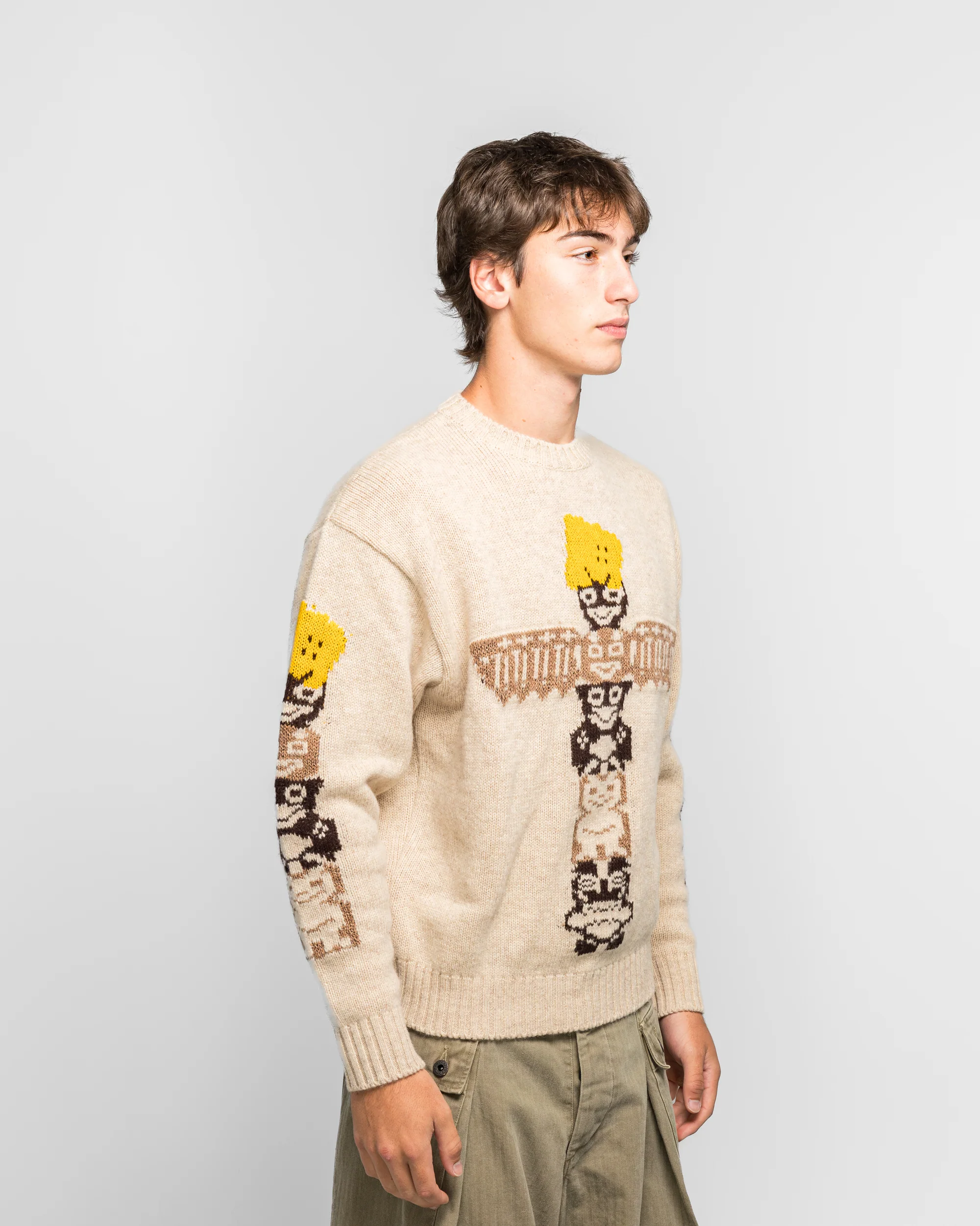 5G Wool PECKISH TOTEM POLE Crew Sweater - Ecru - Image 3