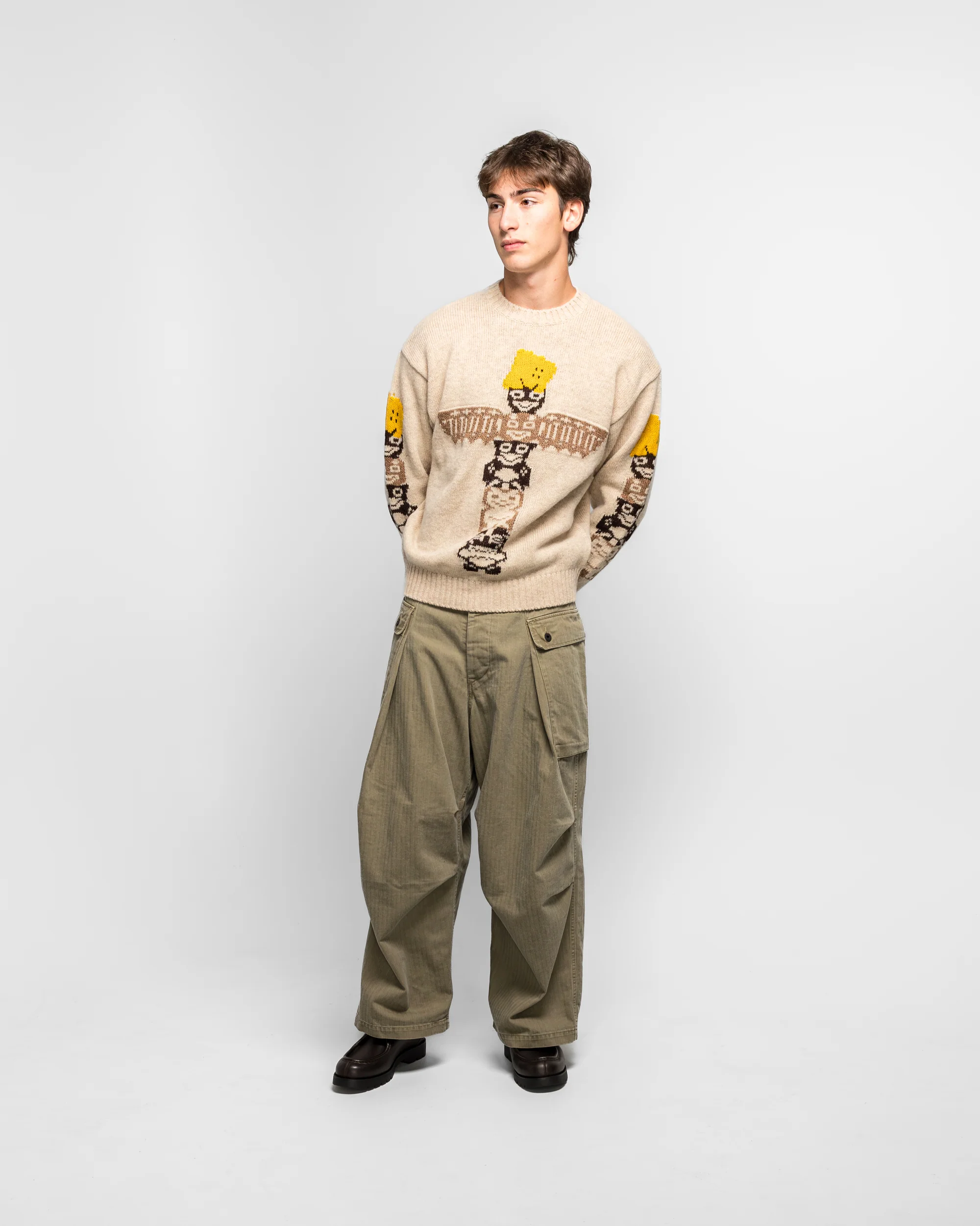 5G Wool PECKISH TOTEM POLE Crew Sweater - Ecru - Image 6