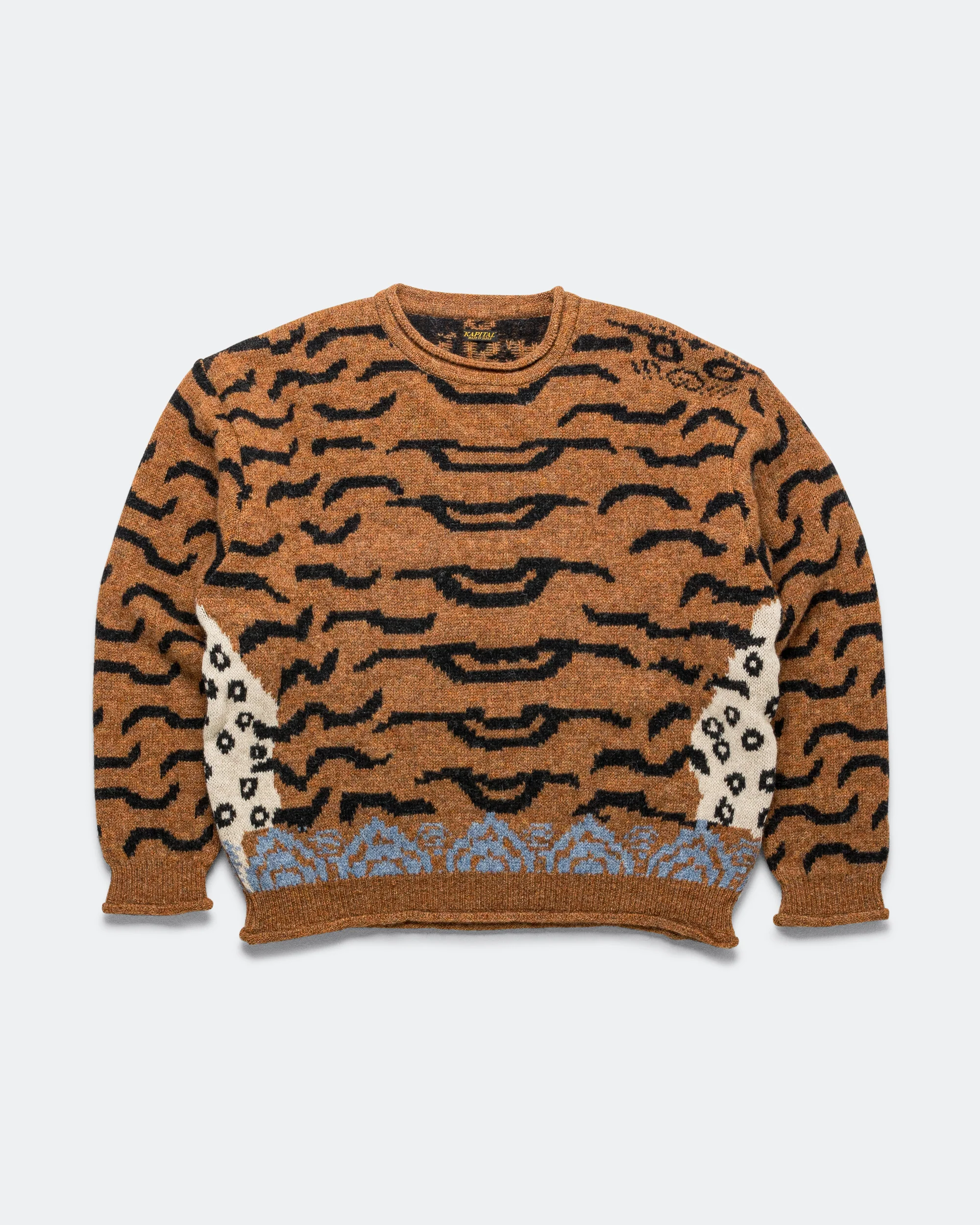 7G Wool Nepal Tiger Crew Knit Sweater - Orange