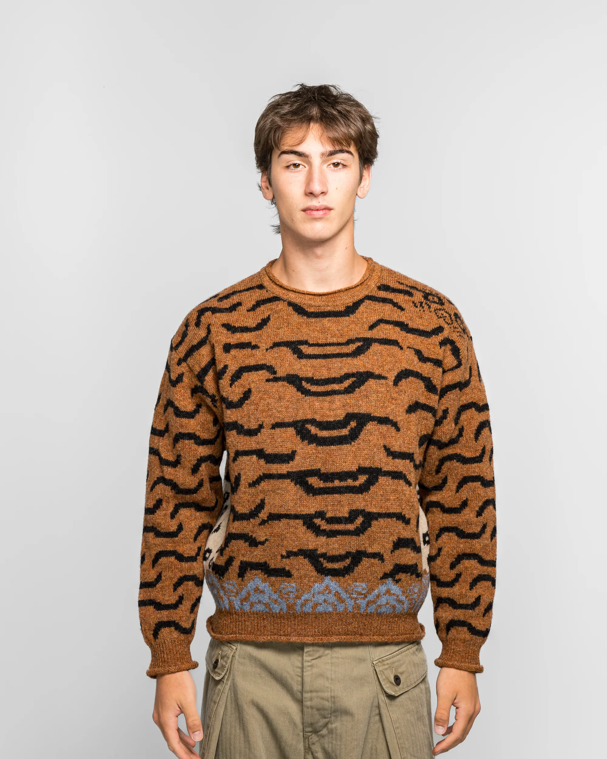 7G Wool Nepal Tiger Crew Knit Sweater - Orange - Image 2