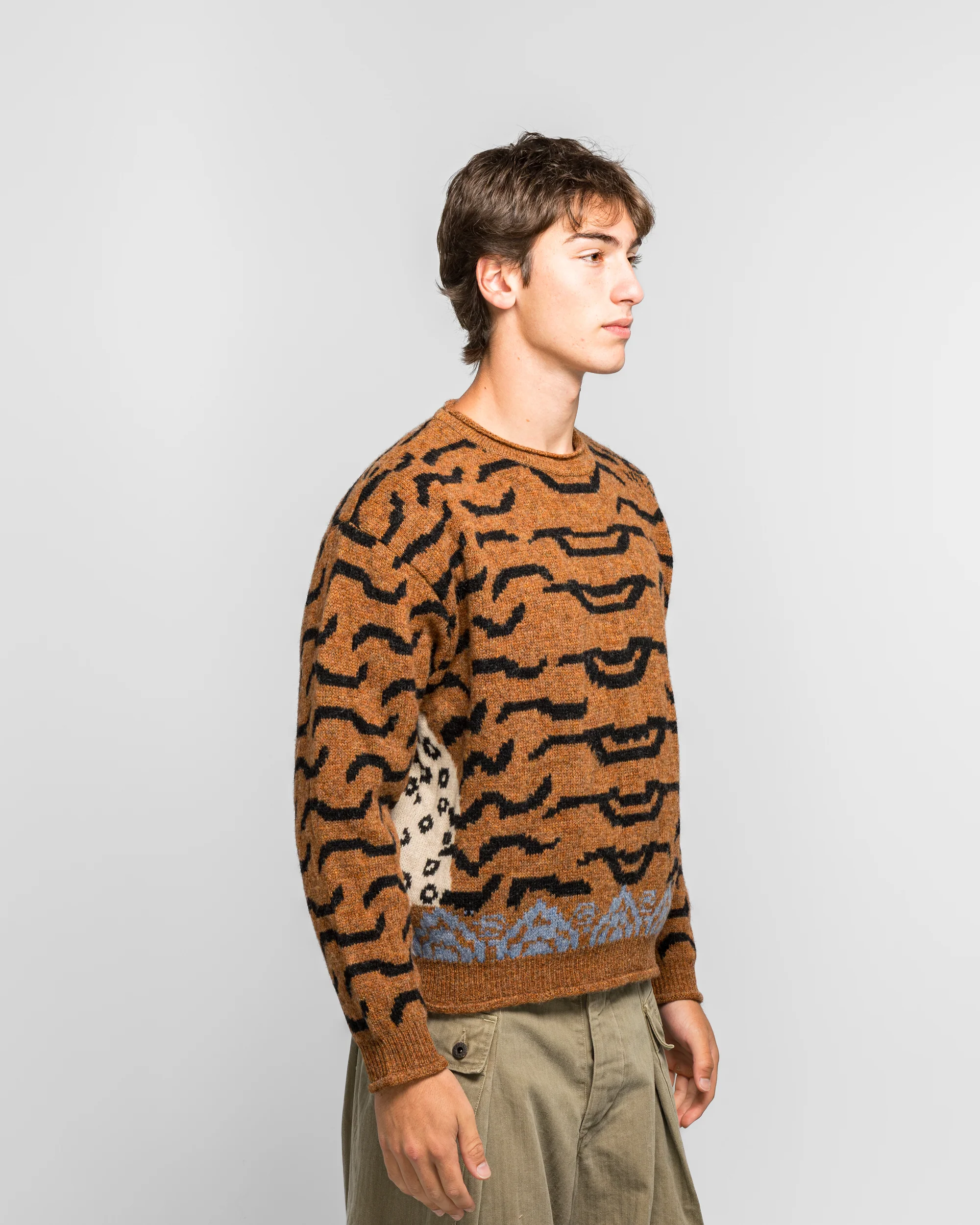 7G Wool Nepal Tiger Crew Knit Sweater - Orange - Image 3