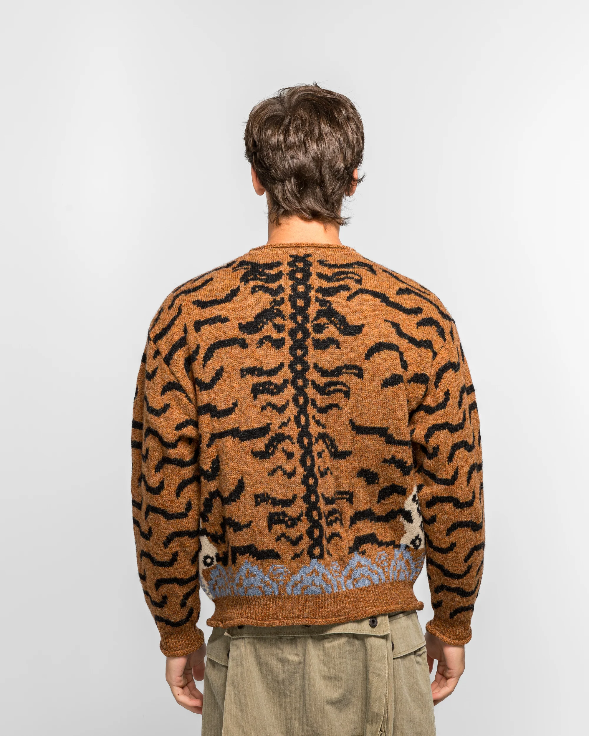7G Wool Nepal Tiger Crew Knit Sweater - Orange - Image 4