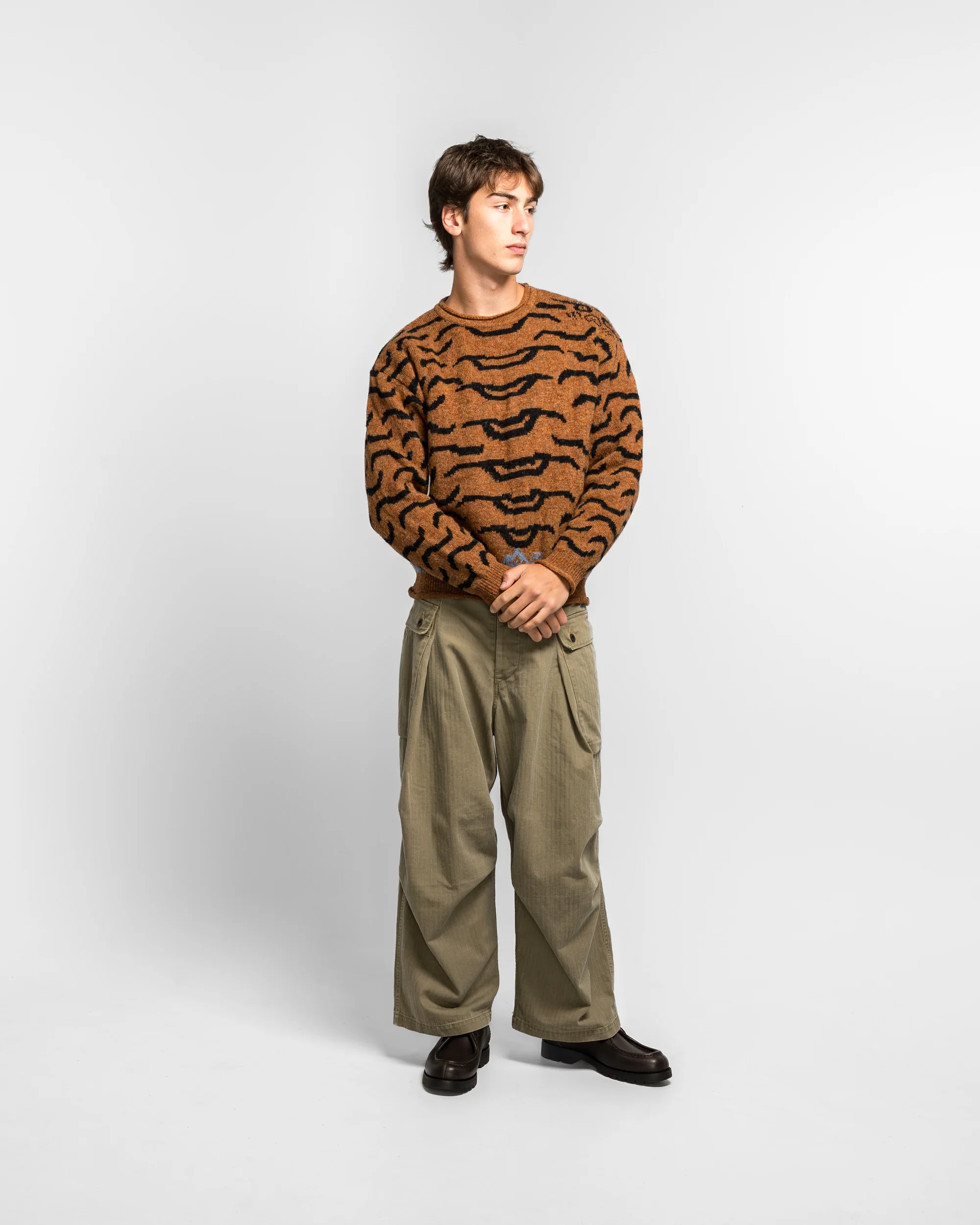 7G Wool Nepal Tiger Crew Knit Sweater - Orange - Image 5