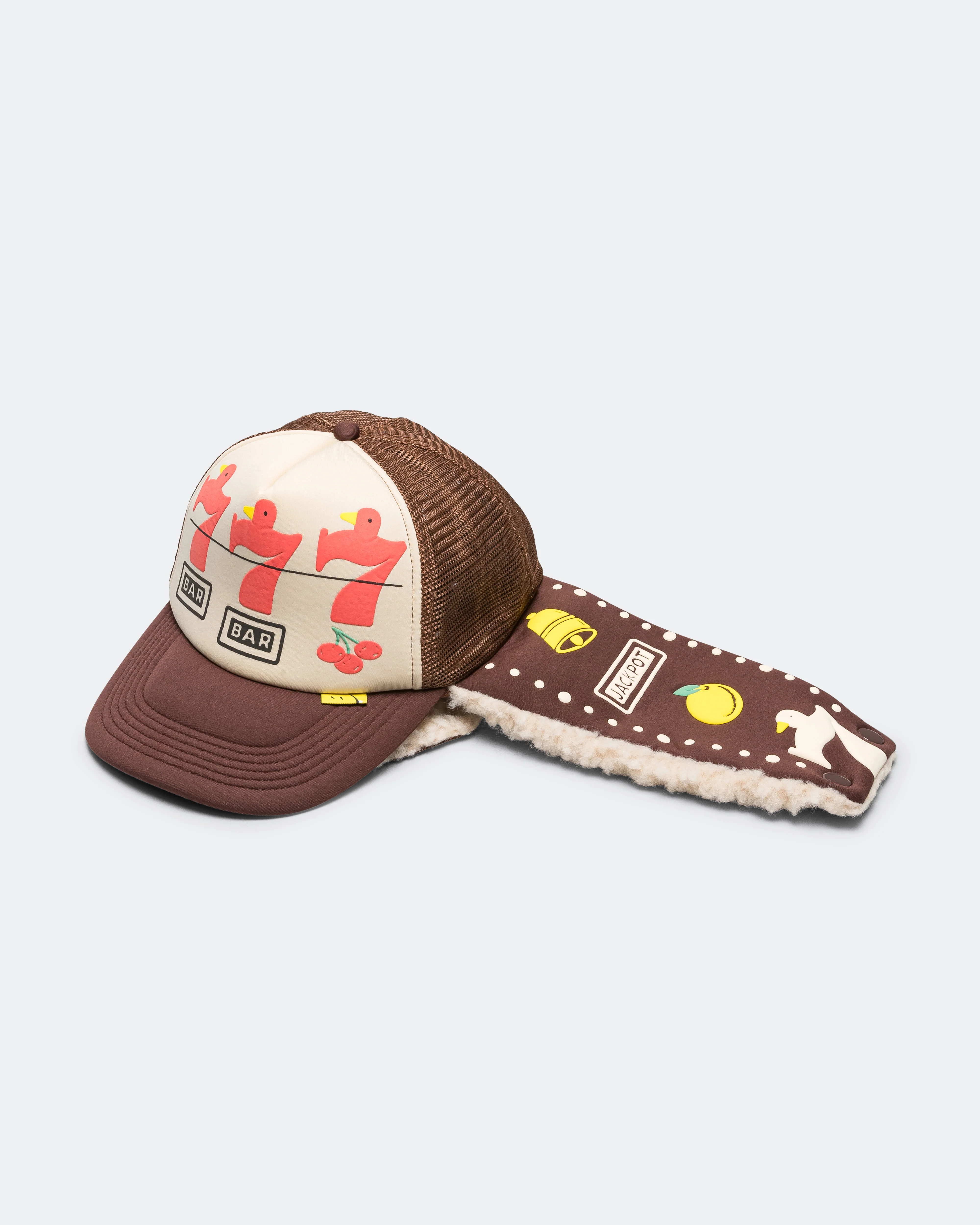Lucky Bird LUMBER Trucker Cap - Ecru/Brown - Image 2