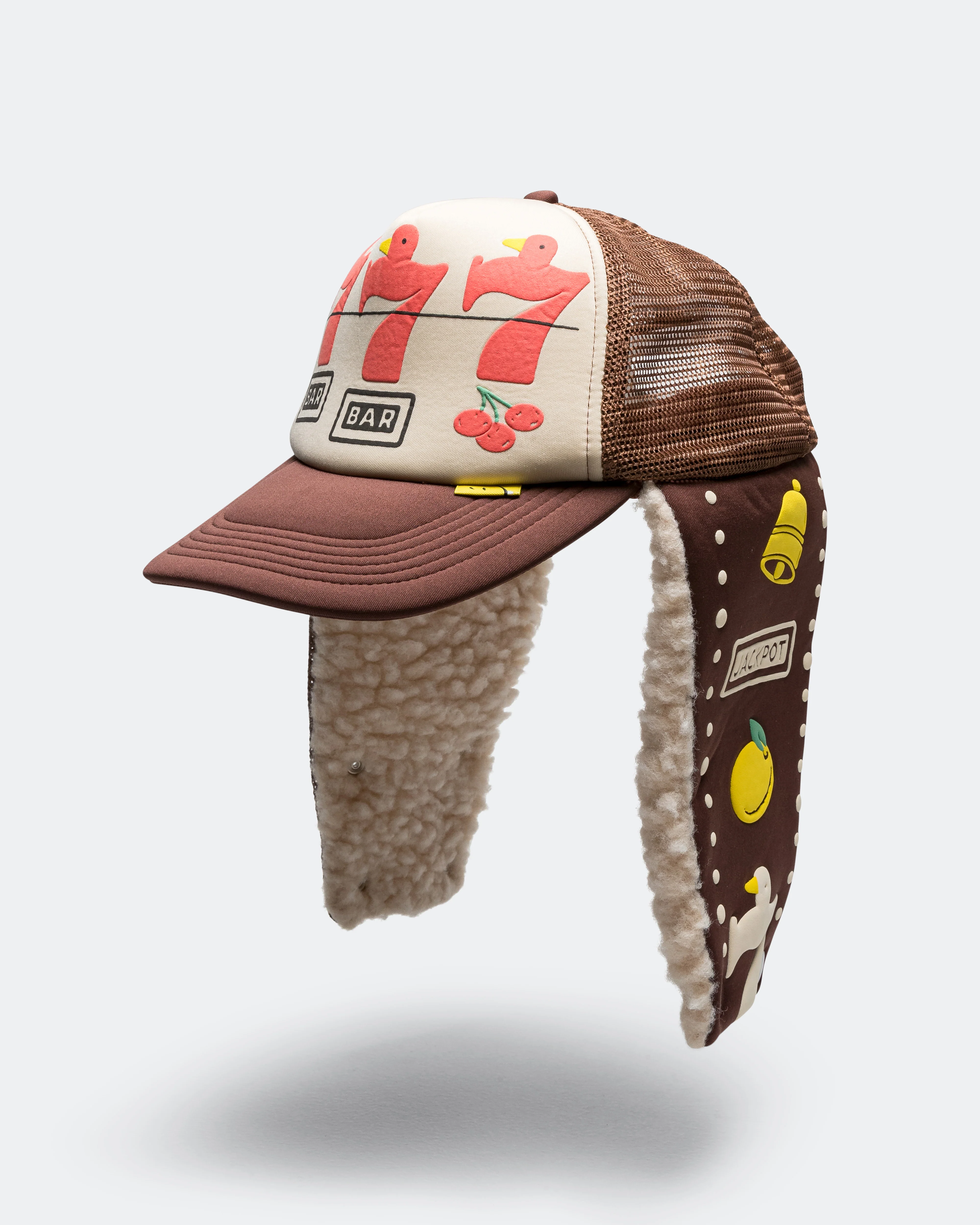 Lucky Bird LUMBER Trucker Cap - Ecru/Brown - Image 3