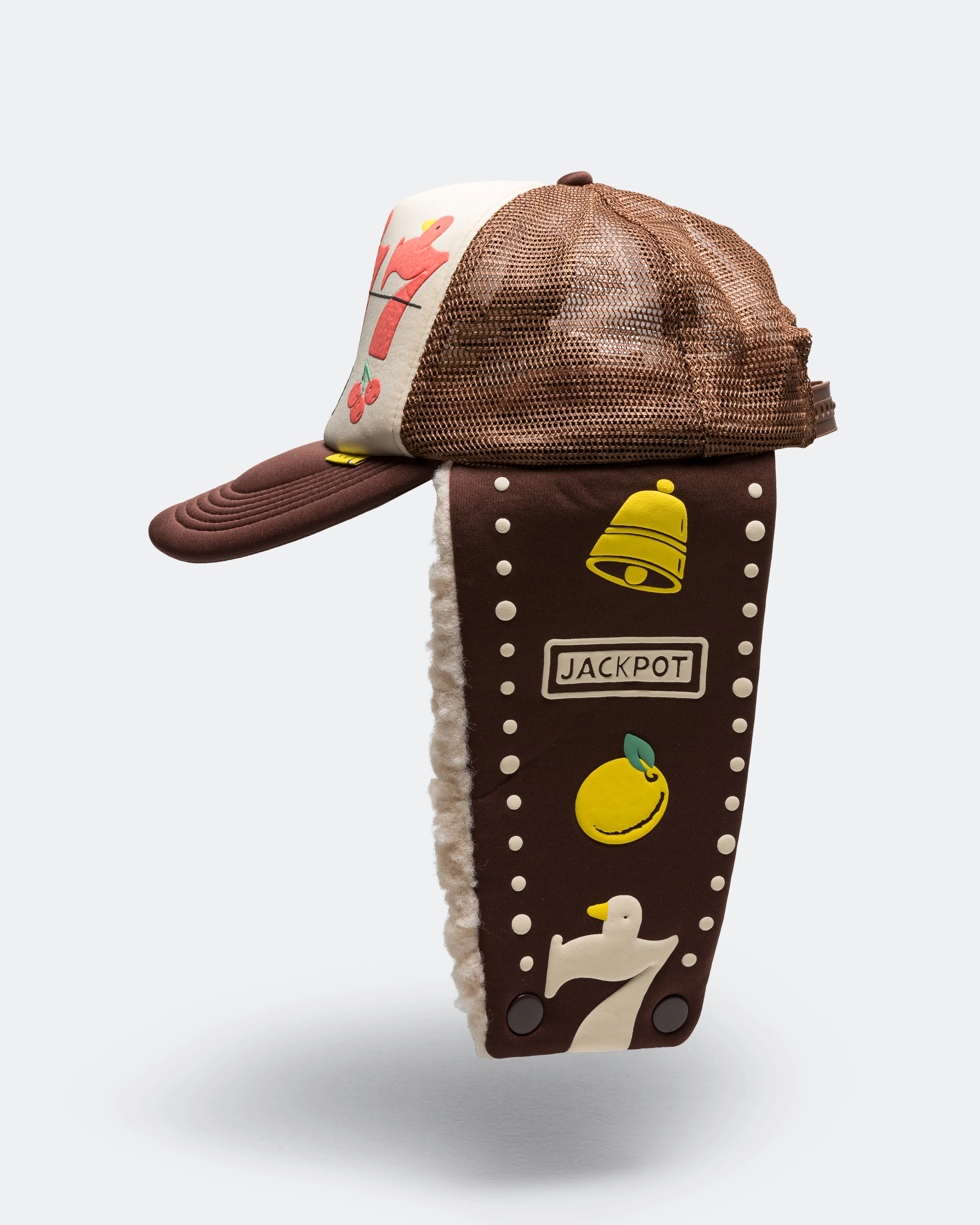 Lucky Bird LUMBER Trucker Cap - Ecru/Brown - Image 4