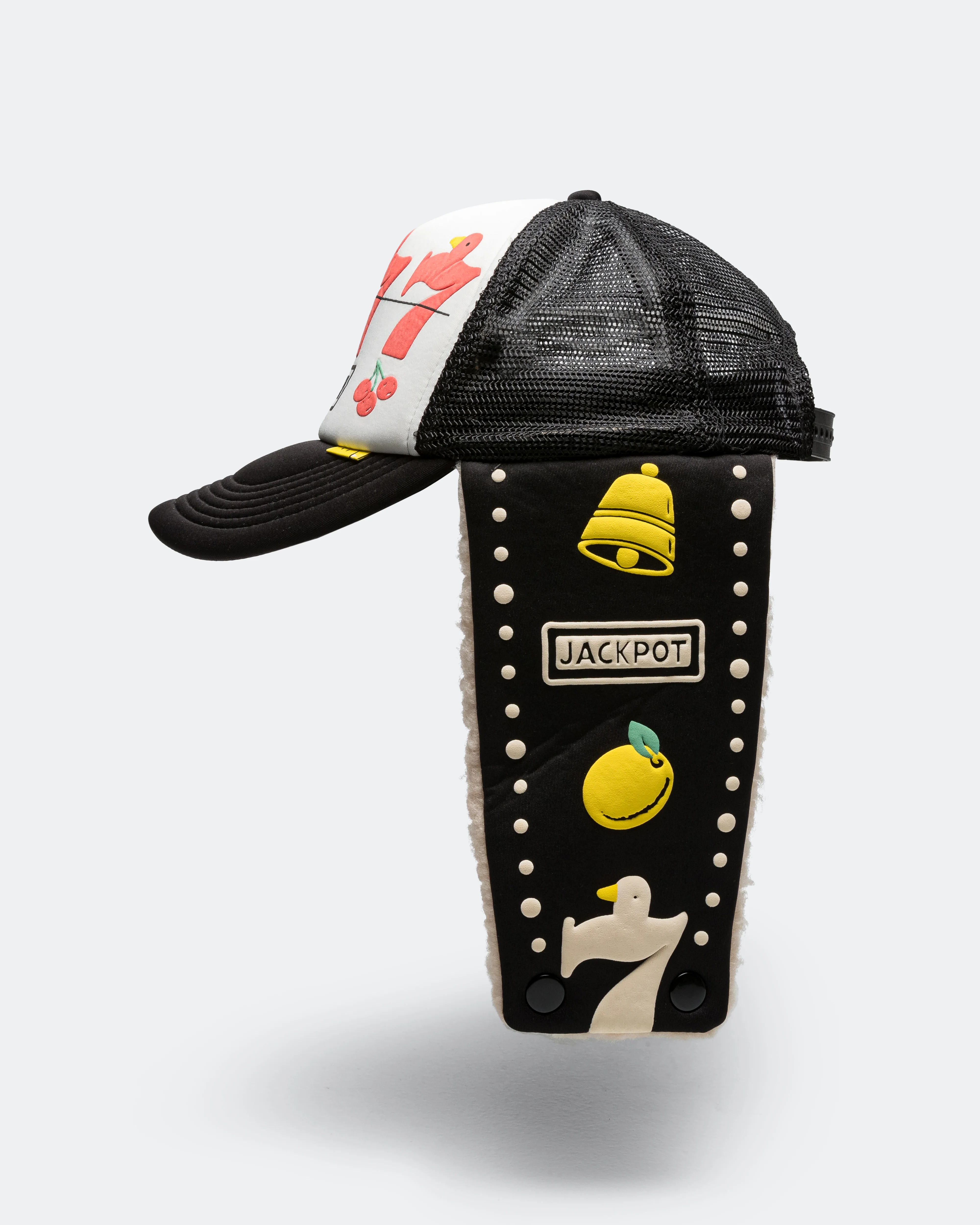Lucky Bird LUMBER Trucker Cap - White/Black - Image 4