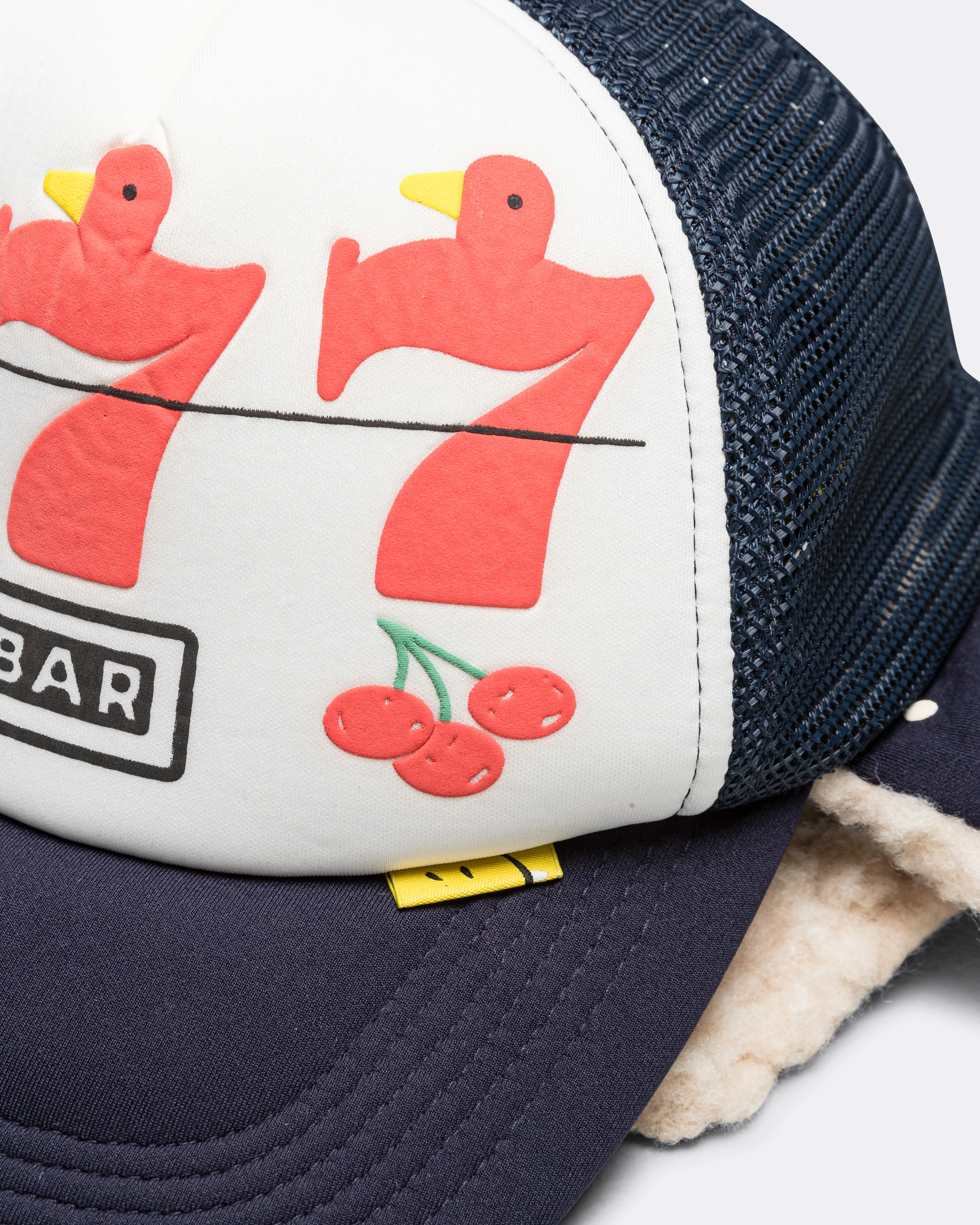 Lucky Bird LUMBER Trucker Cap - White/Navy - Image 5