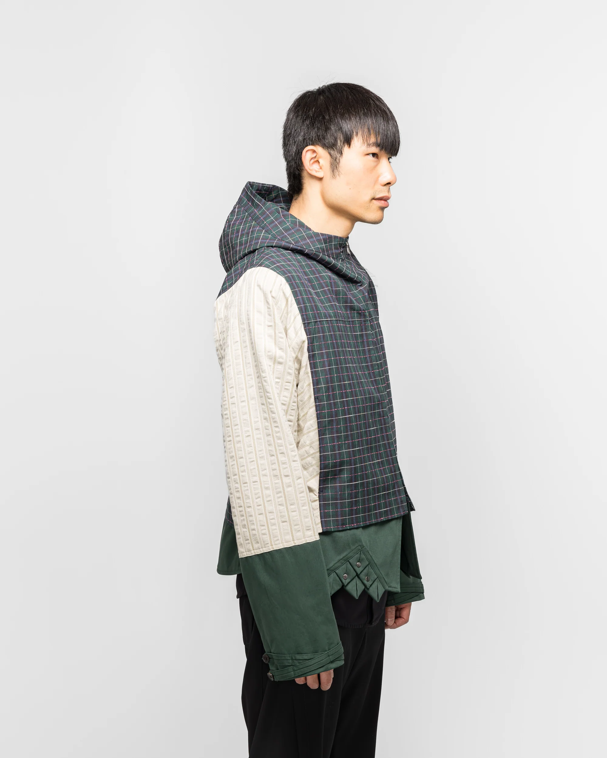 Estike Hooded Jacket - Forest Check/Ivory Stripe - Image 3