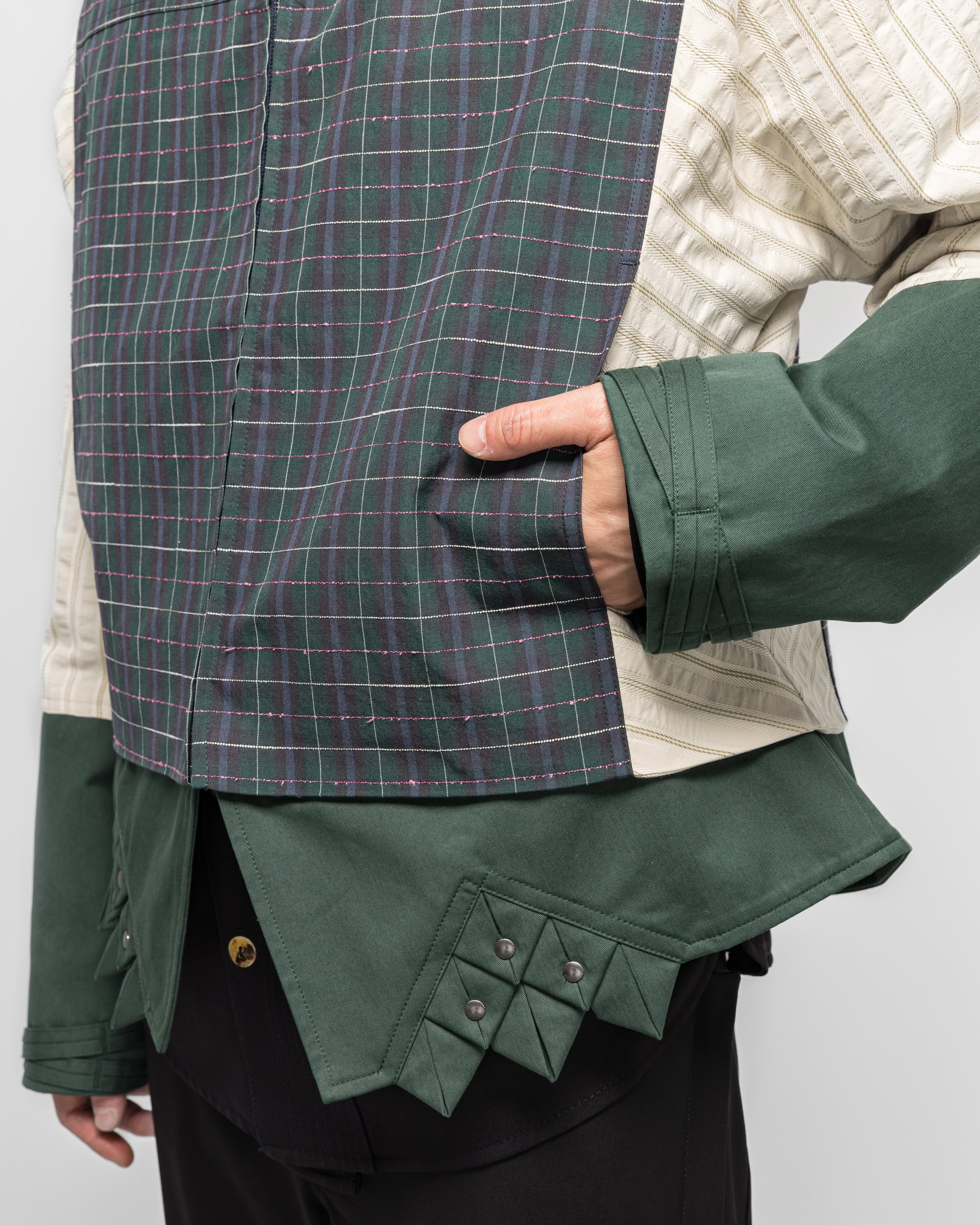 Estike Hooded Jacket - Forest Check/Ivory Stripe - Image 5