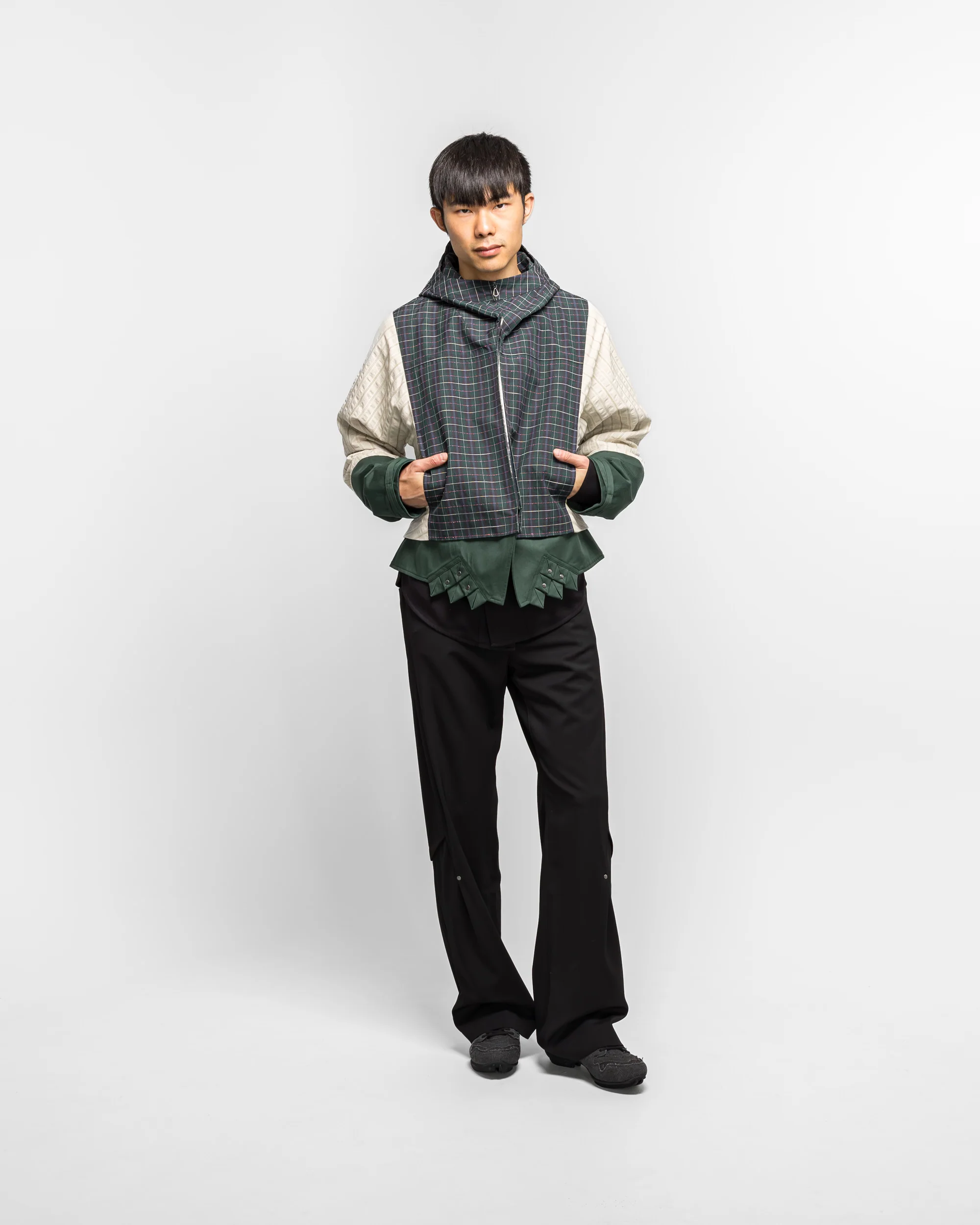 Estike Hooded Jacket - Forest Check/Ivory Stripe - Image 6