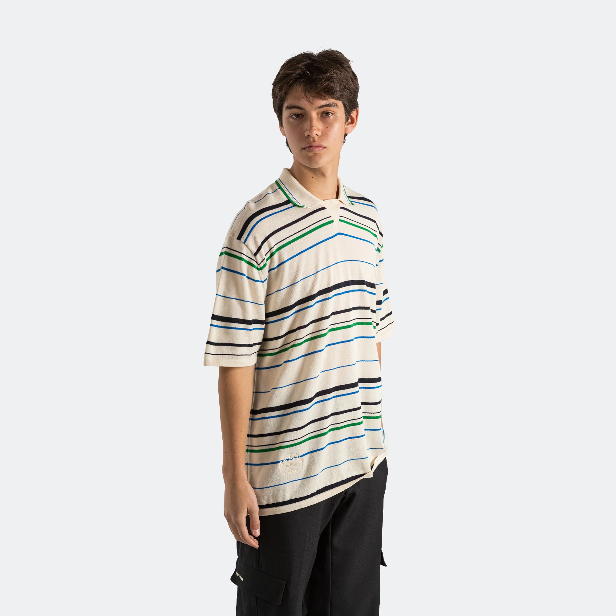 Knit Polo x Wales Bonner - Wonder White/Green-Bluebird - Image 3