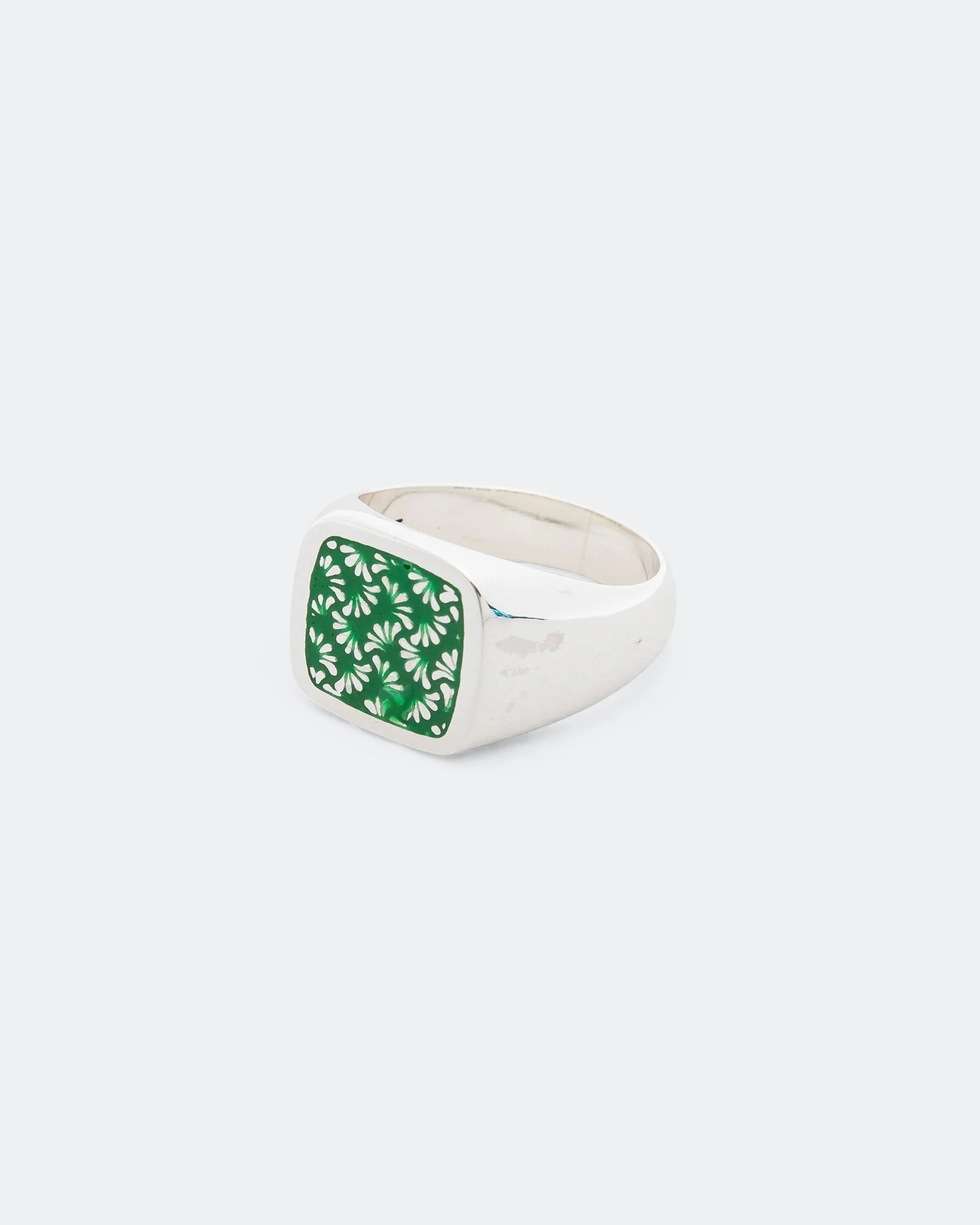 Floral Signet Ring - 925 Silver/Green Enamel - Image 2