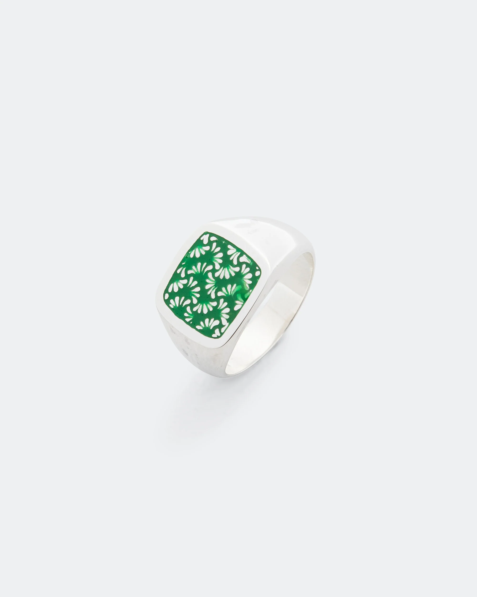 Floral Signet Ring - 925 Silver/Green Enamel - Image 4