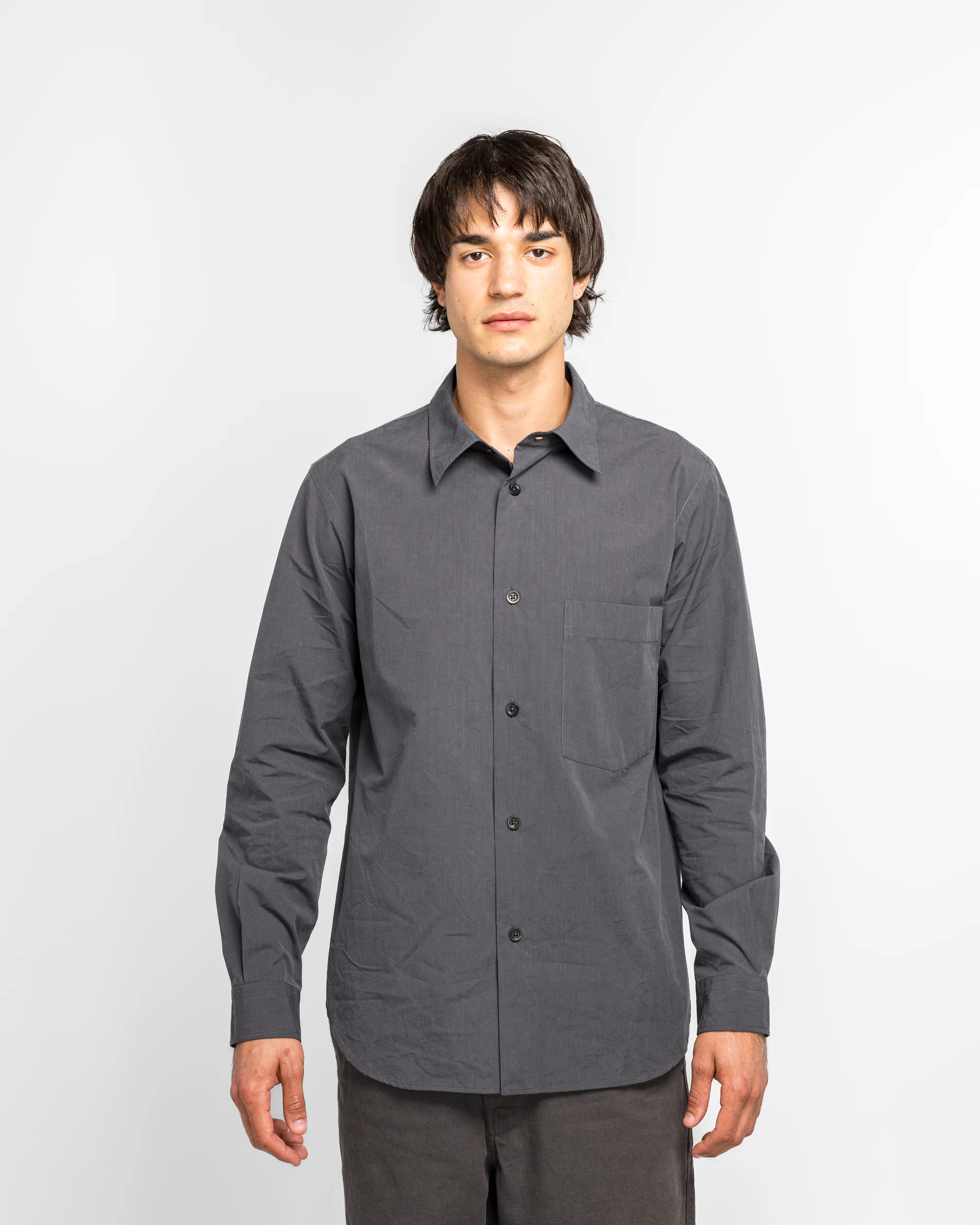 Basic Shirt - Charcoal Yarn Dye Cotton Poplin - Image 2