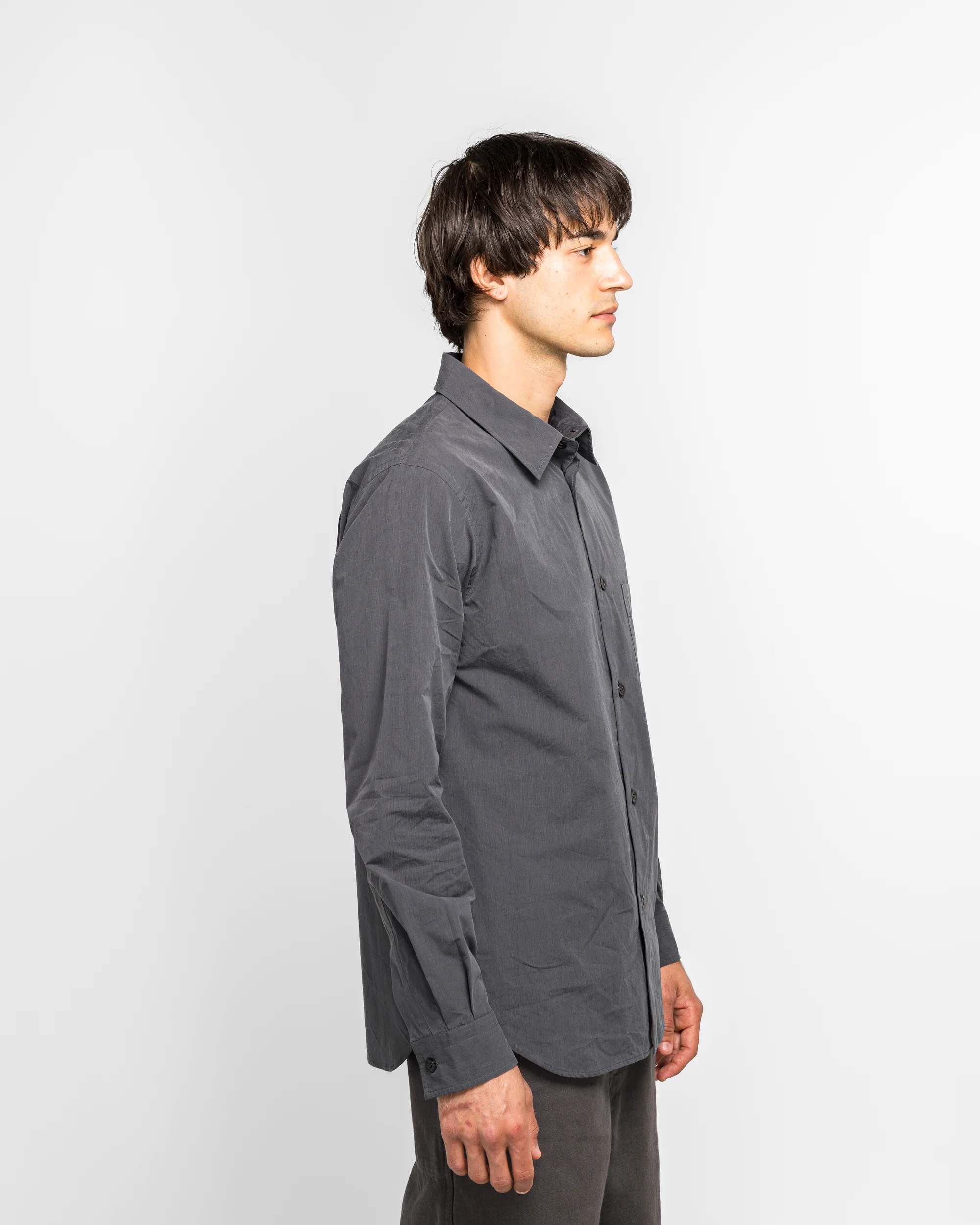 Basic Shirt - Charcoal Yarn Dye Cotton Poplin - Image 3