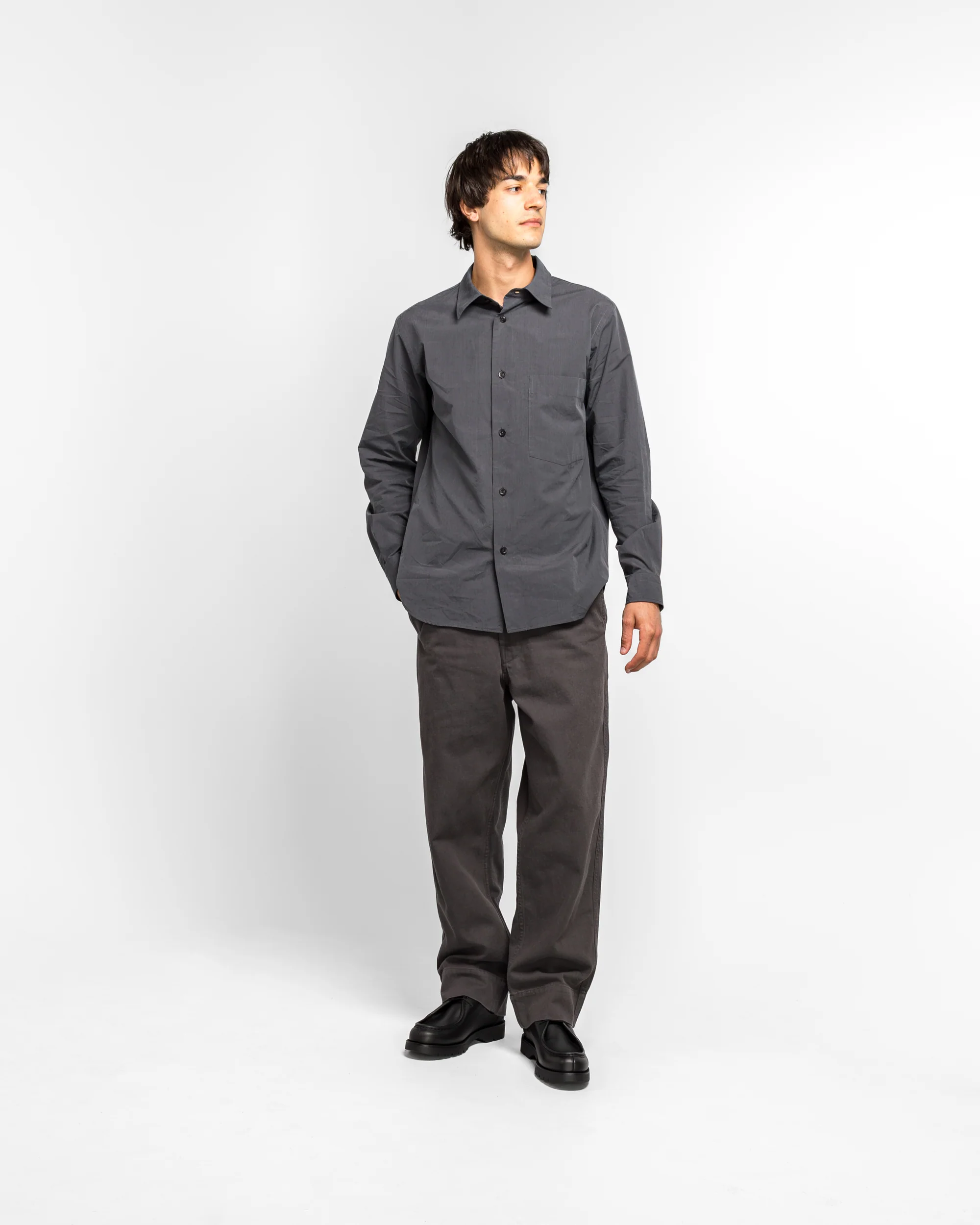 Basic Shirt - Charcoal Yarn Dye Cotton Poplin - Image 6