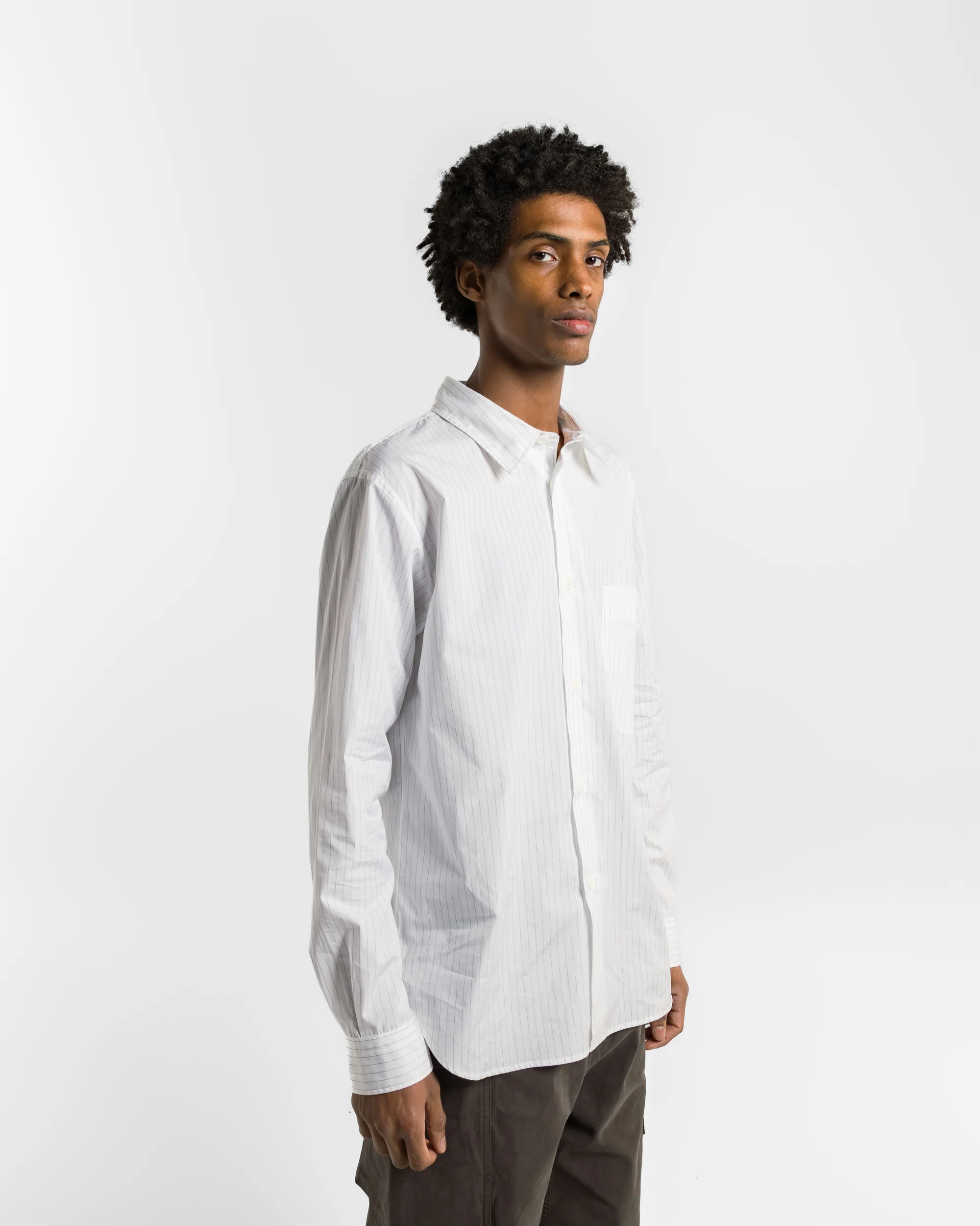 Basic Shirt - White/Grey Fine Cotton Stripe - Image 3