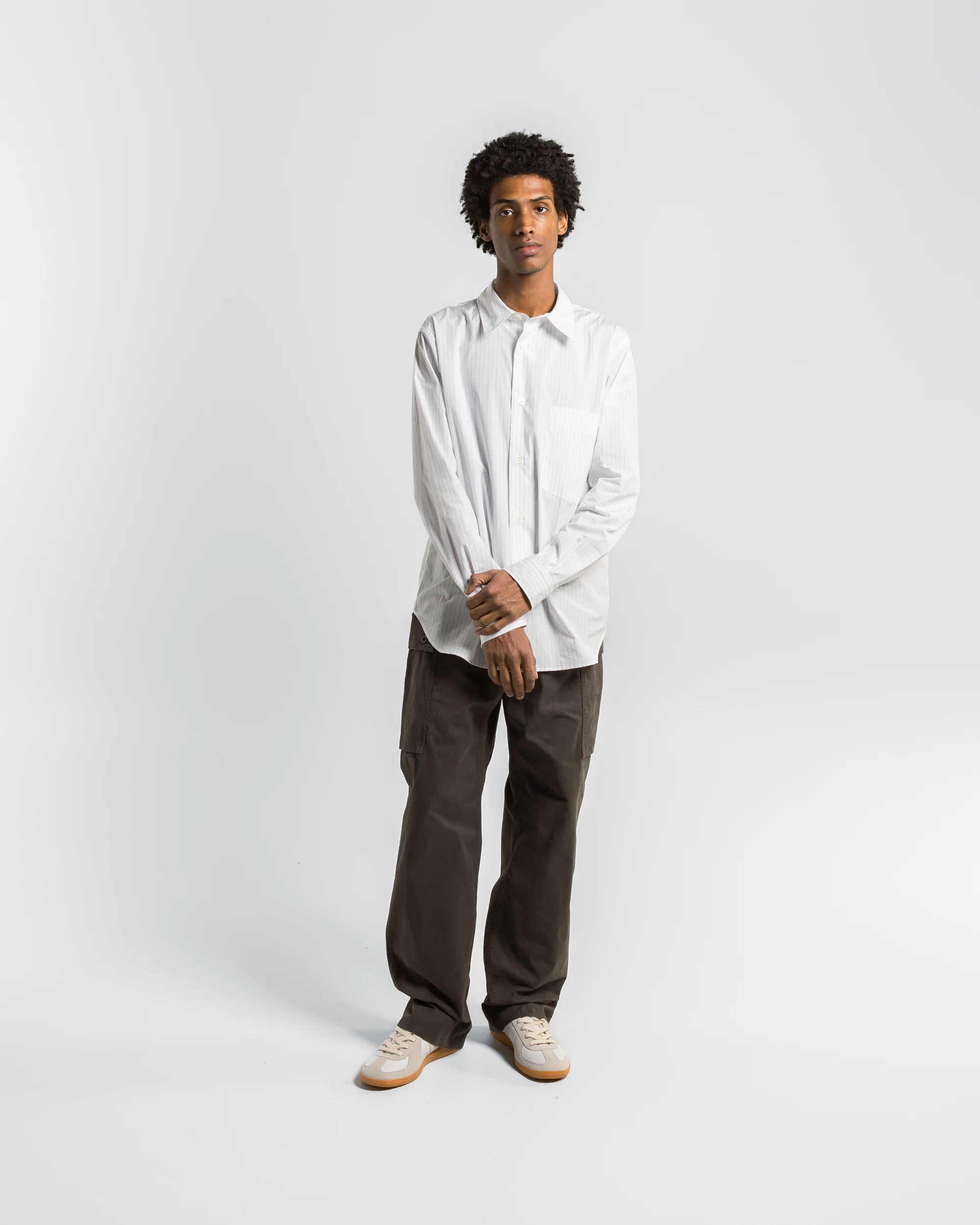 Basic Shirt - White/Grey Fine Cotton Stripe - Image 5