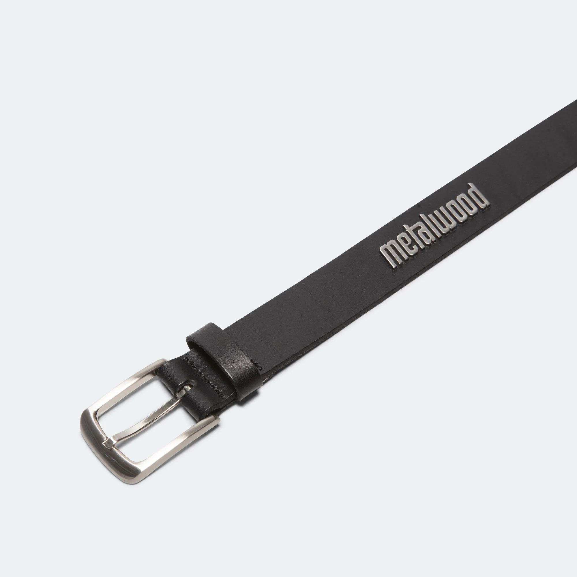 Metal Logo Leather Studded Belt - Black - Image 2