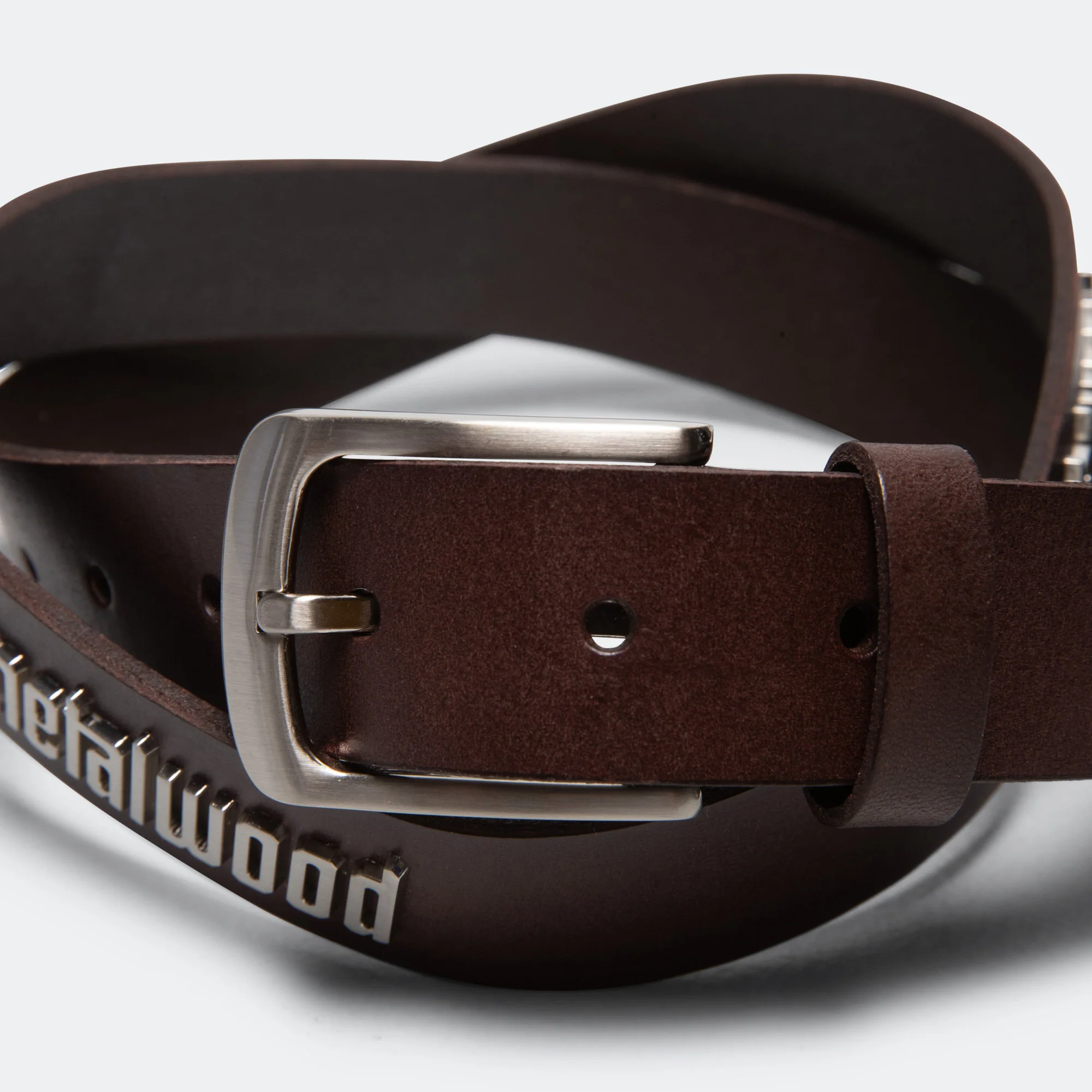 Metal Logo Leather Studded Belt - Brown - Image 2