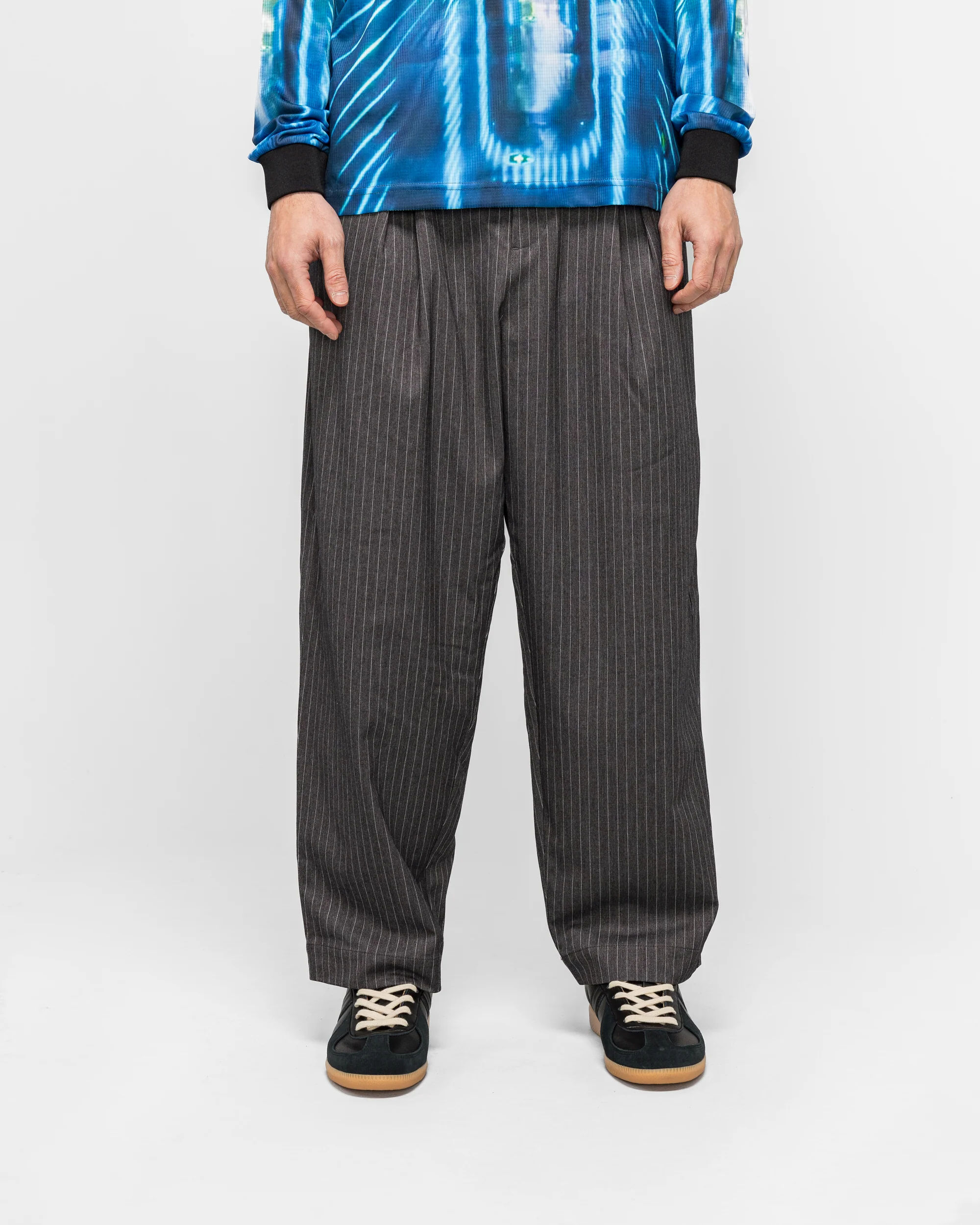 Elastic Waist Baggy Pant - Grey Pinstripe - Image 2