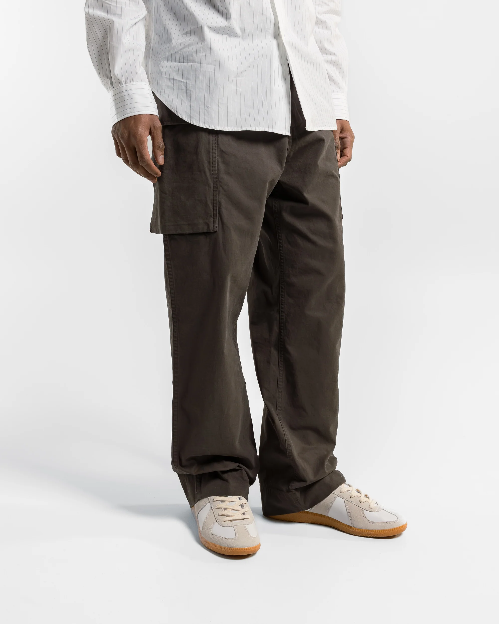 Cargo Pocket Trousers - Ebony Plain Cotton Drill - Image 3