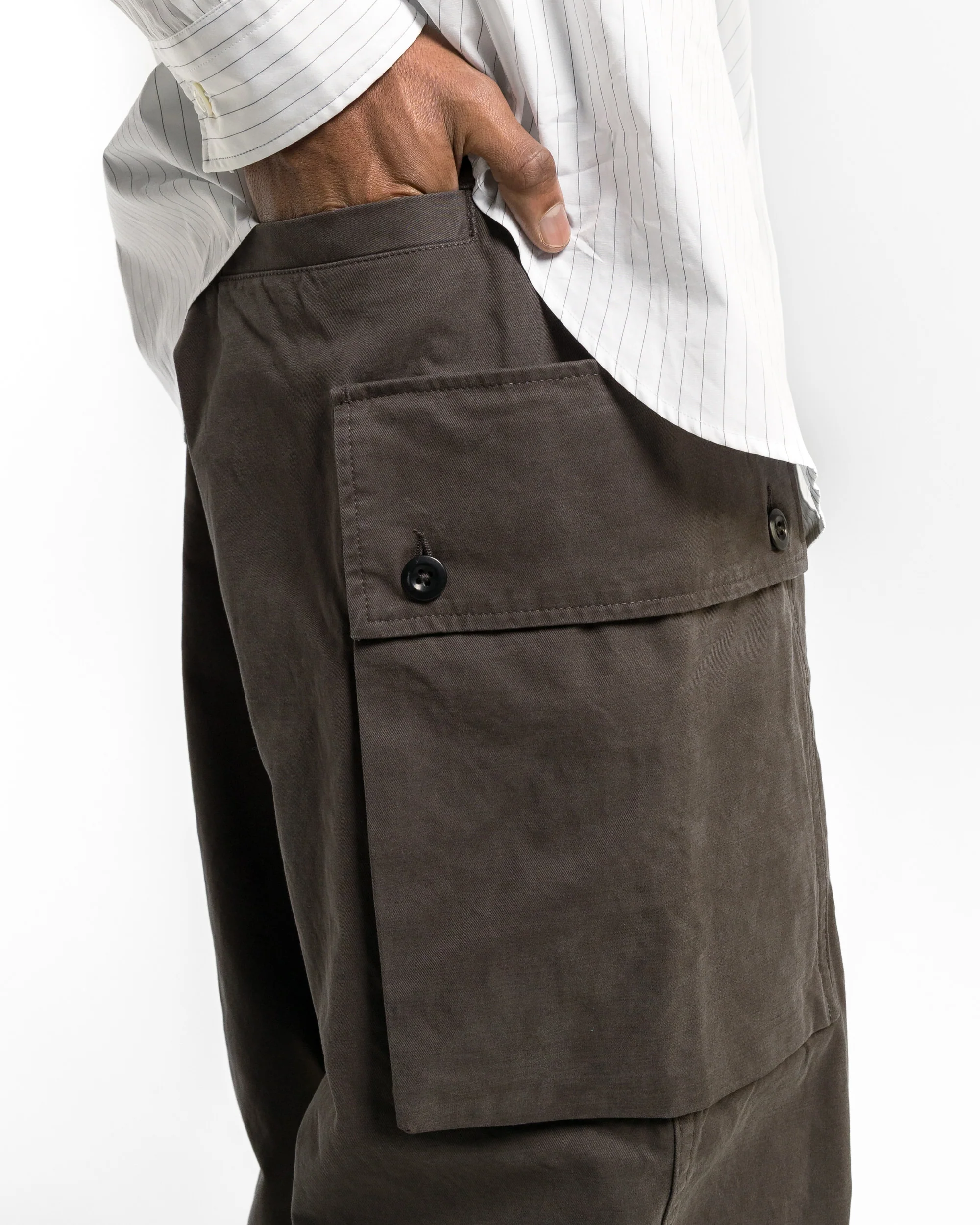 Cargo Pocket Trousers - Ebony Plain Cotton Drill - Image 5