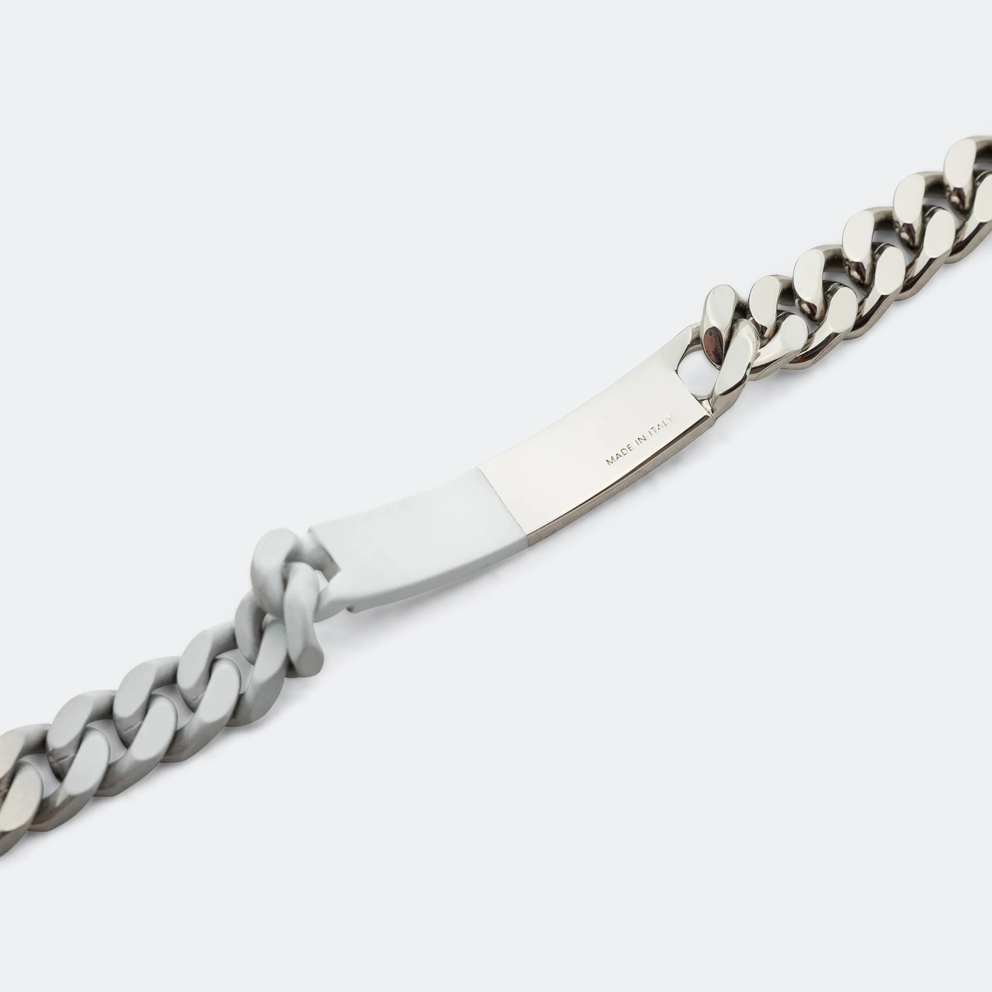 Minimal Logo ID Tag Curb Bracelet - Silver Toned Brass - Image 7