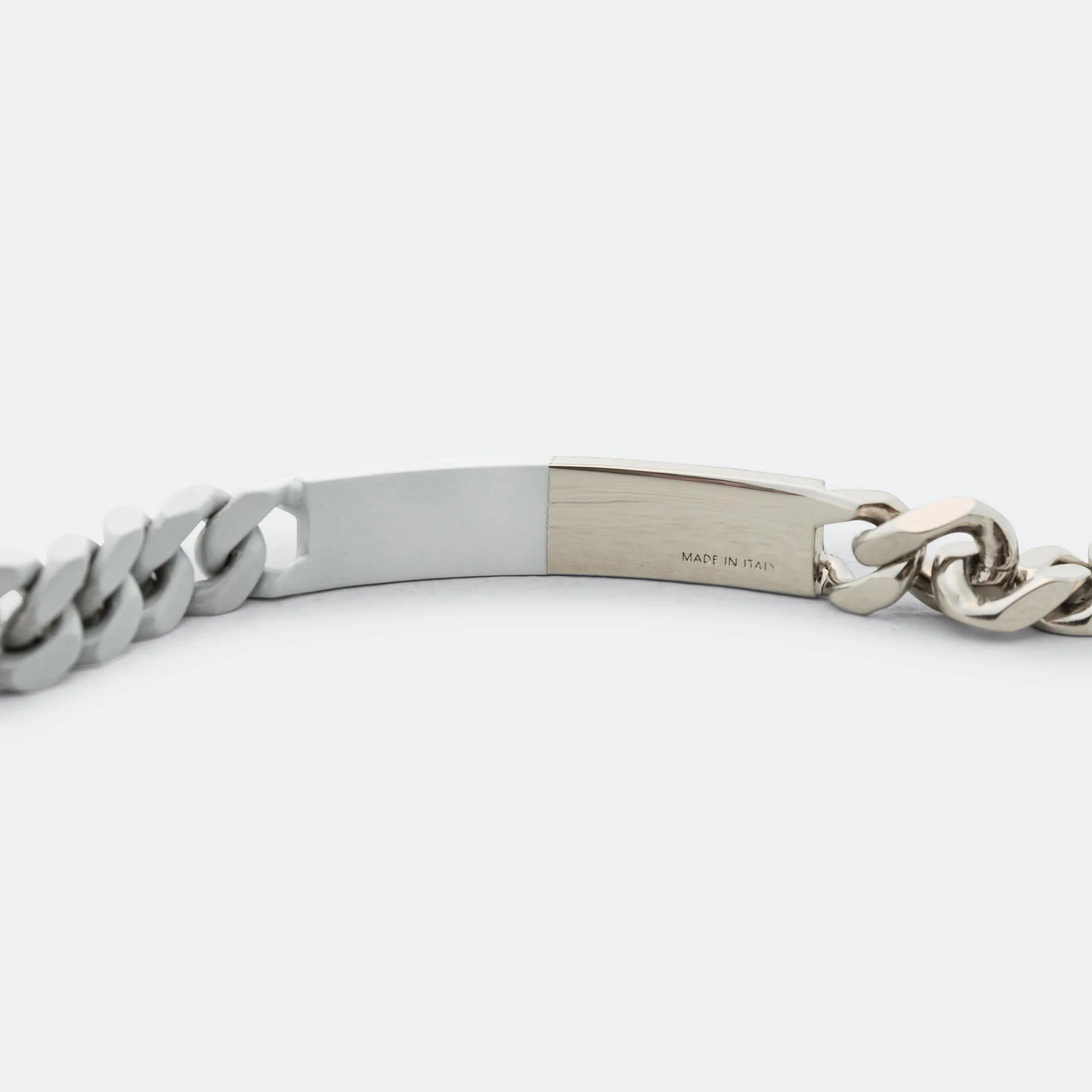 Minimal Logo ID Tag Curb Bracelet - Silver Toned Brass - Image 8