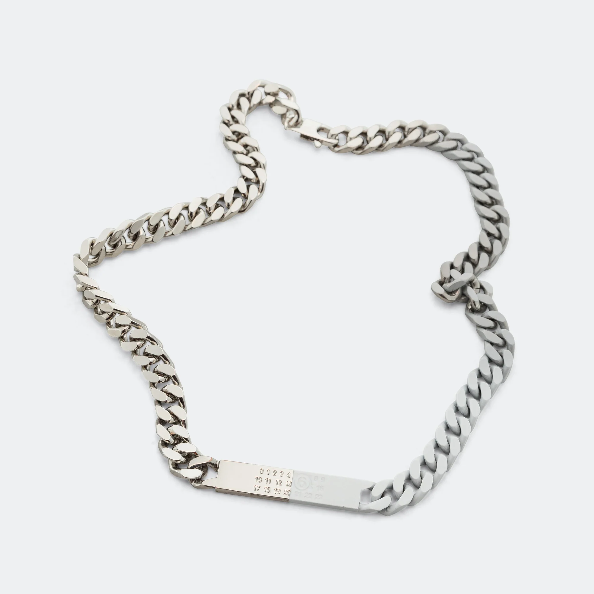 Minimal Logo ID Tag Curb Necklace - Silver Toned Brass