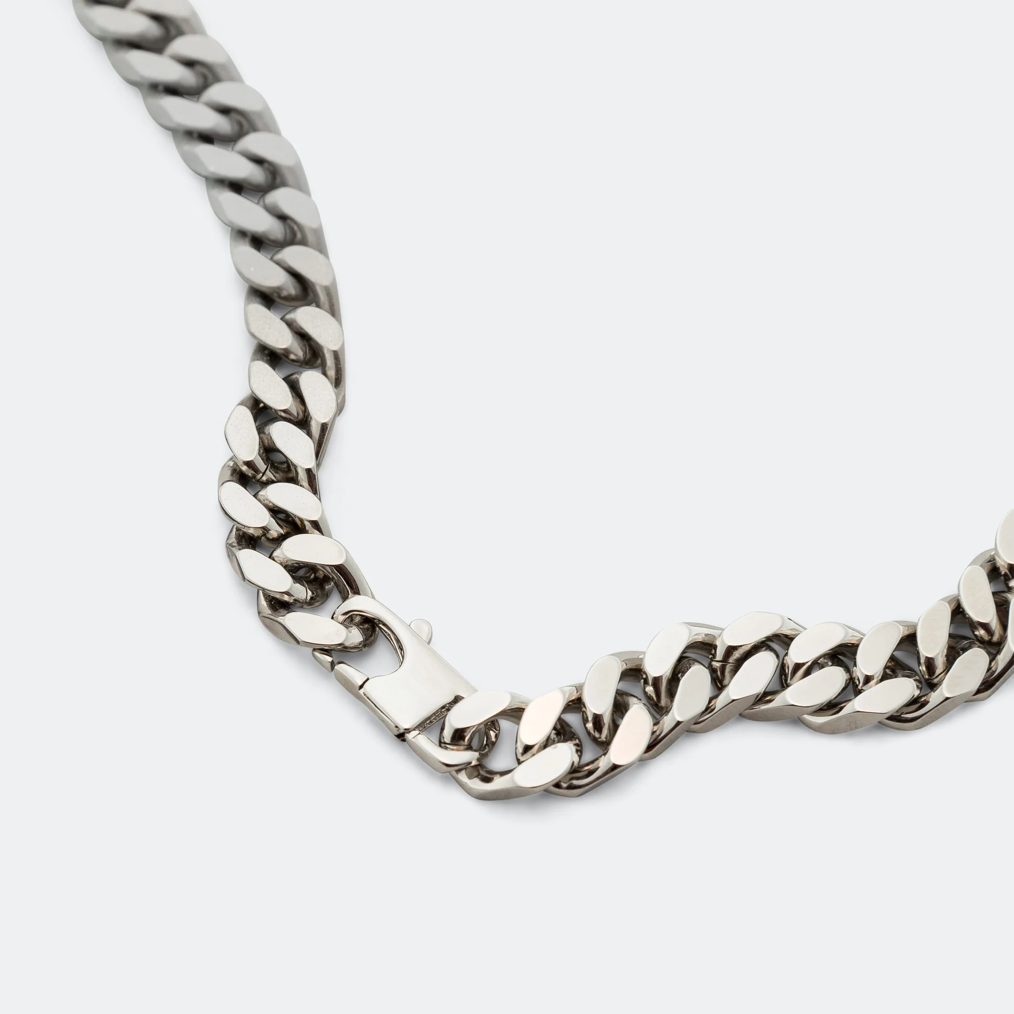 Minimal Logo ID Tag Curb Necklace - Silver Toned Brass - Image 3