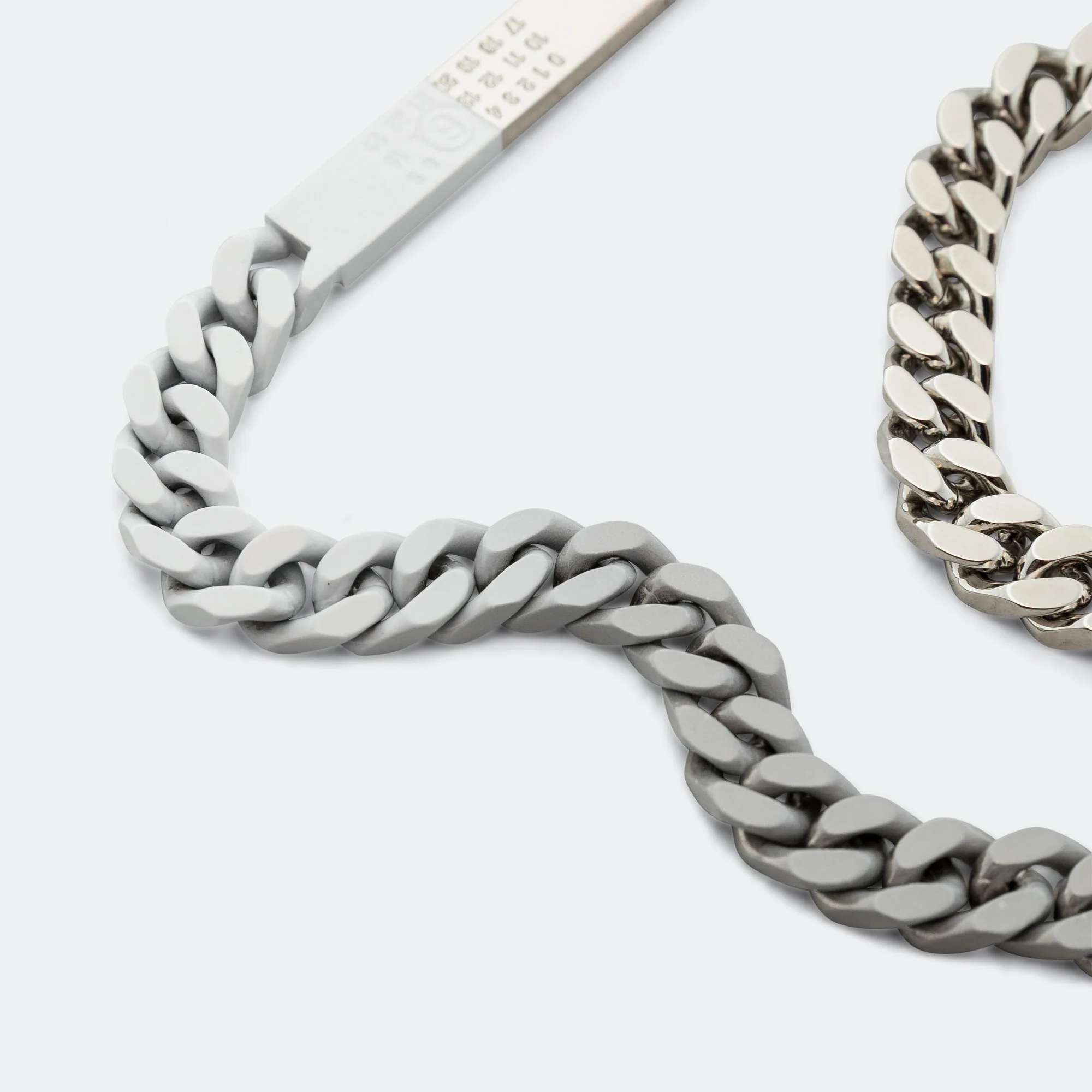 Minimal Logo ID Tag Curb Necklace - Silver Toned Brass - Image 4