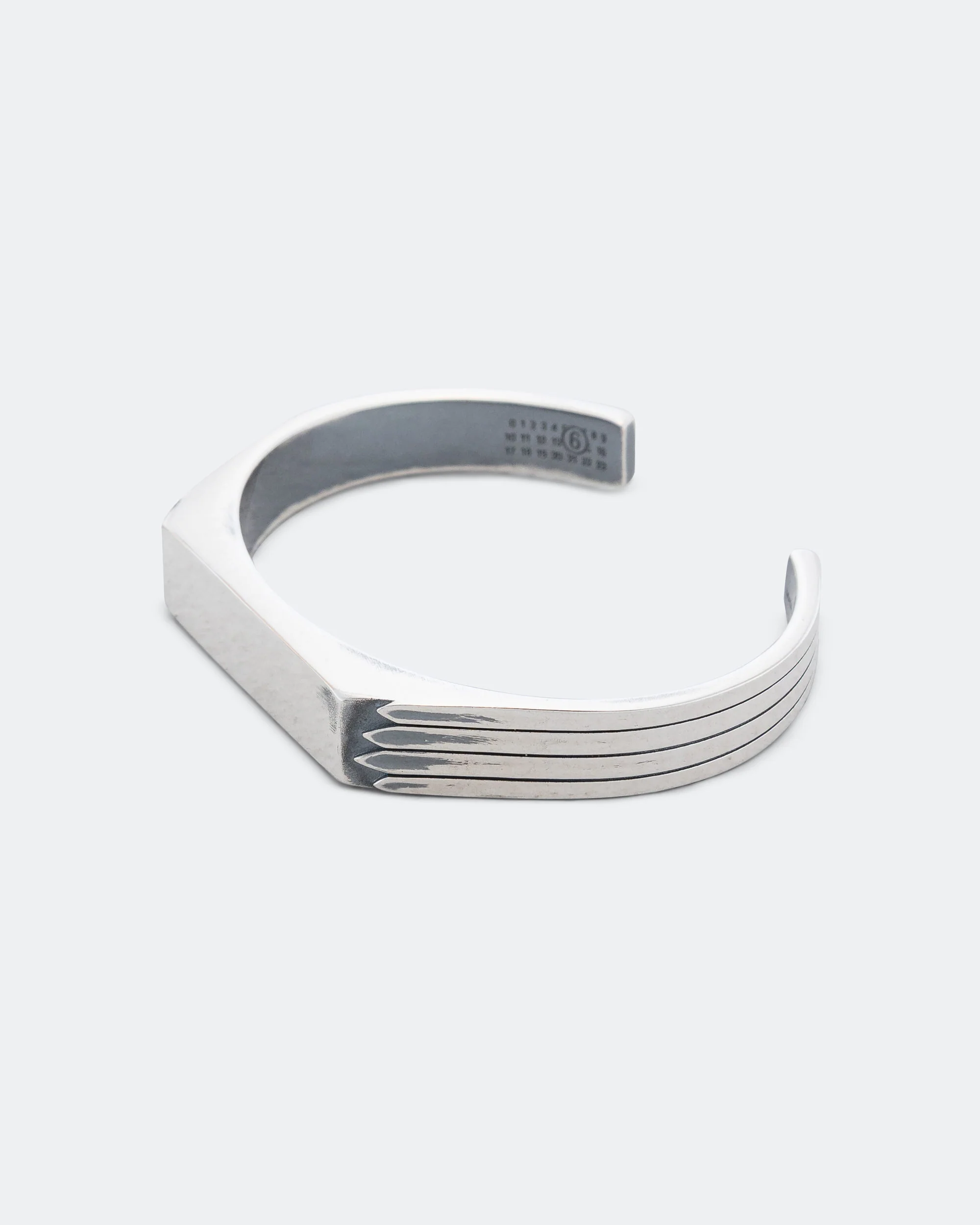 Minimal Logo Cuff Bracelet - Silver Toned Brass - Image 3