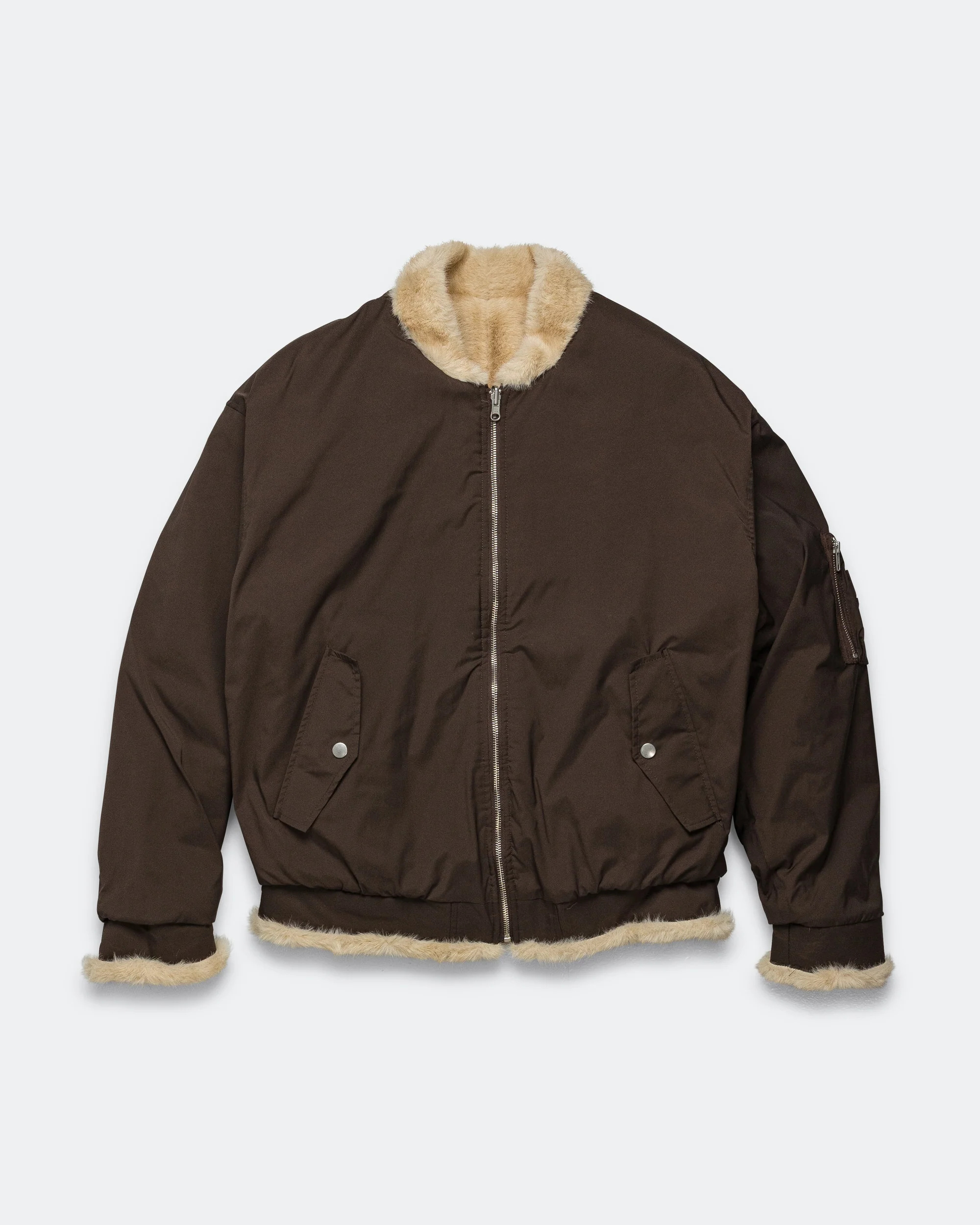 Sherpa Lined Bomber Jacket - Brown