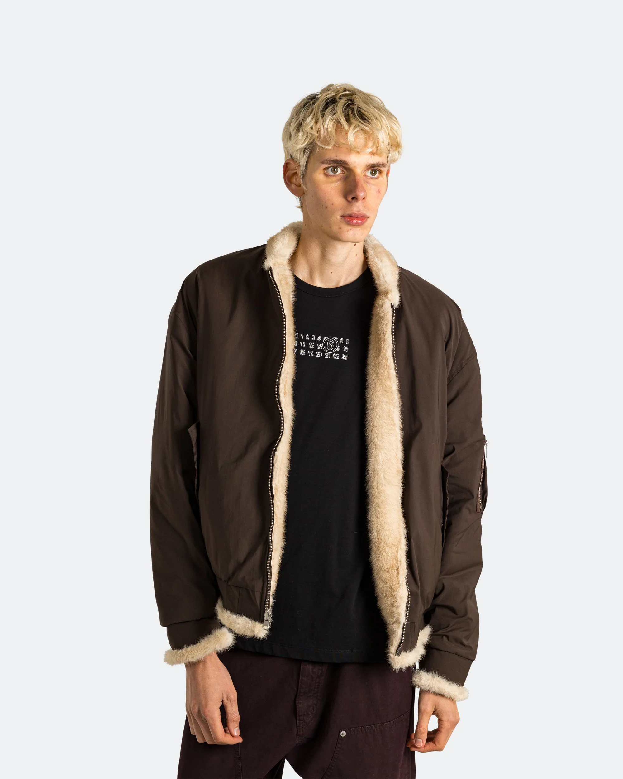 Sherpa Lined Bomber Jacket - Brown - Image 2