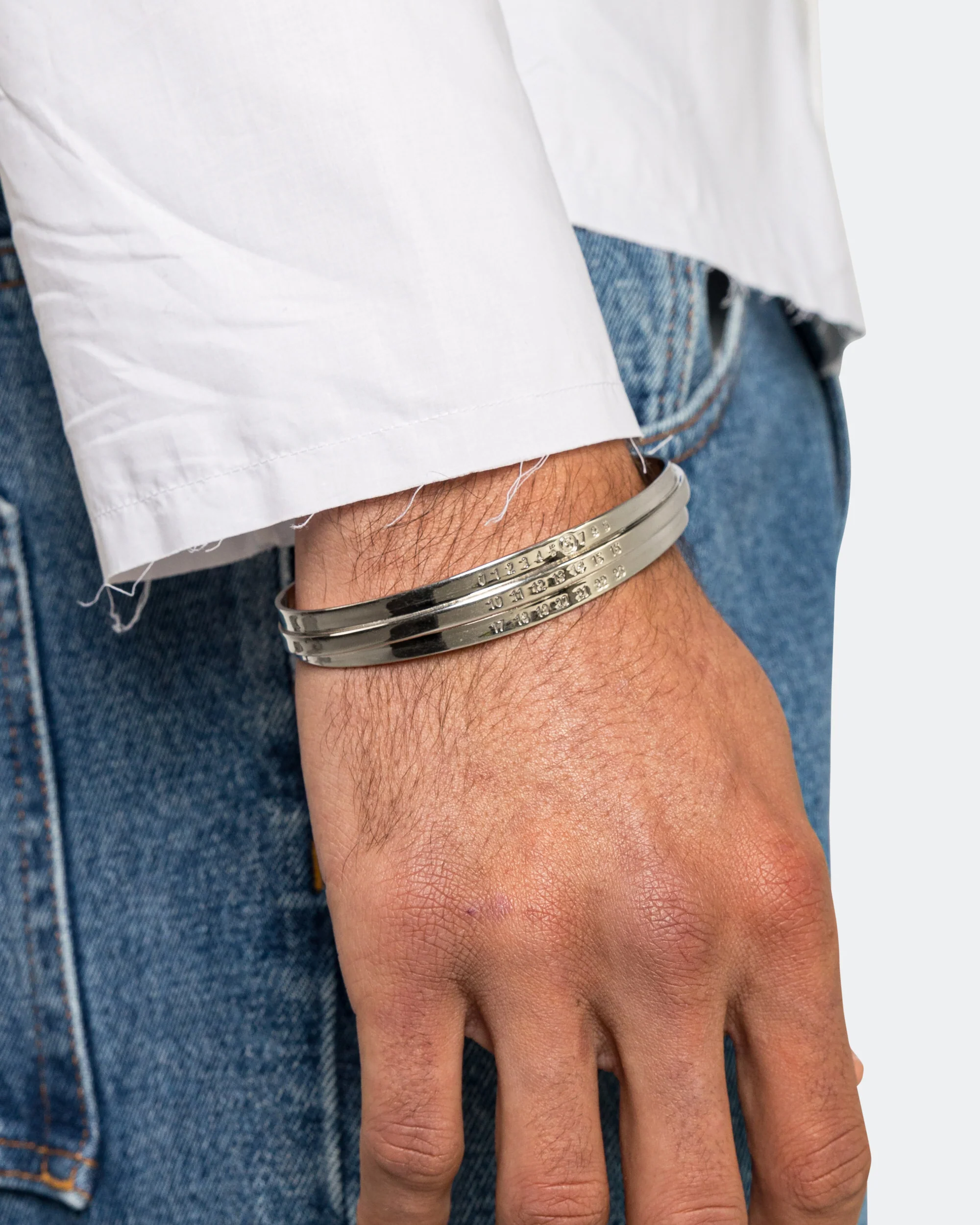Stacked Enamel Logo Cuff - Silver Toned Brass - Image 2